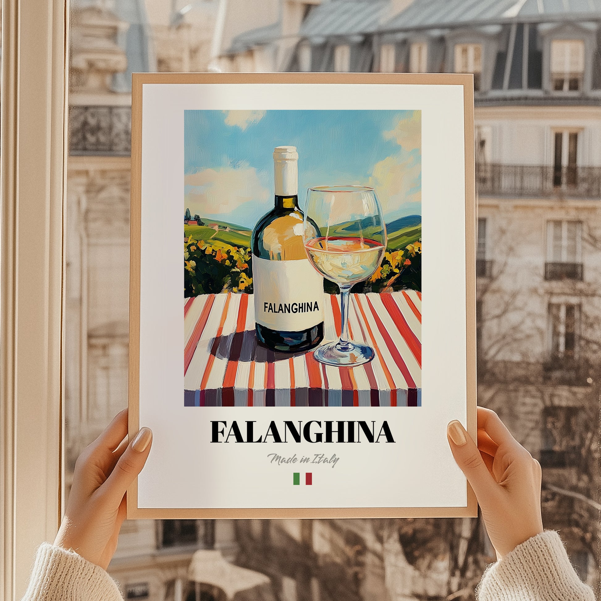 Falanghina – Italian White Wine, Vinoteca Wall Art, styled in a charming Paris street view