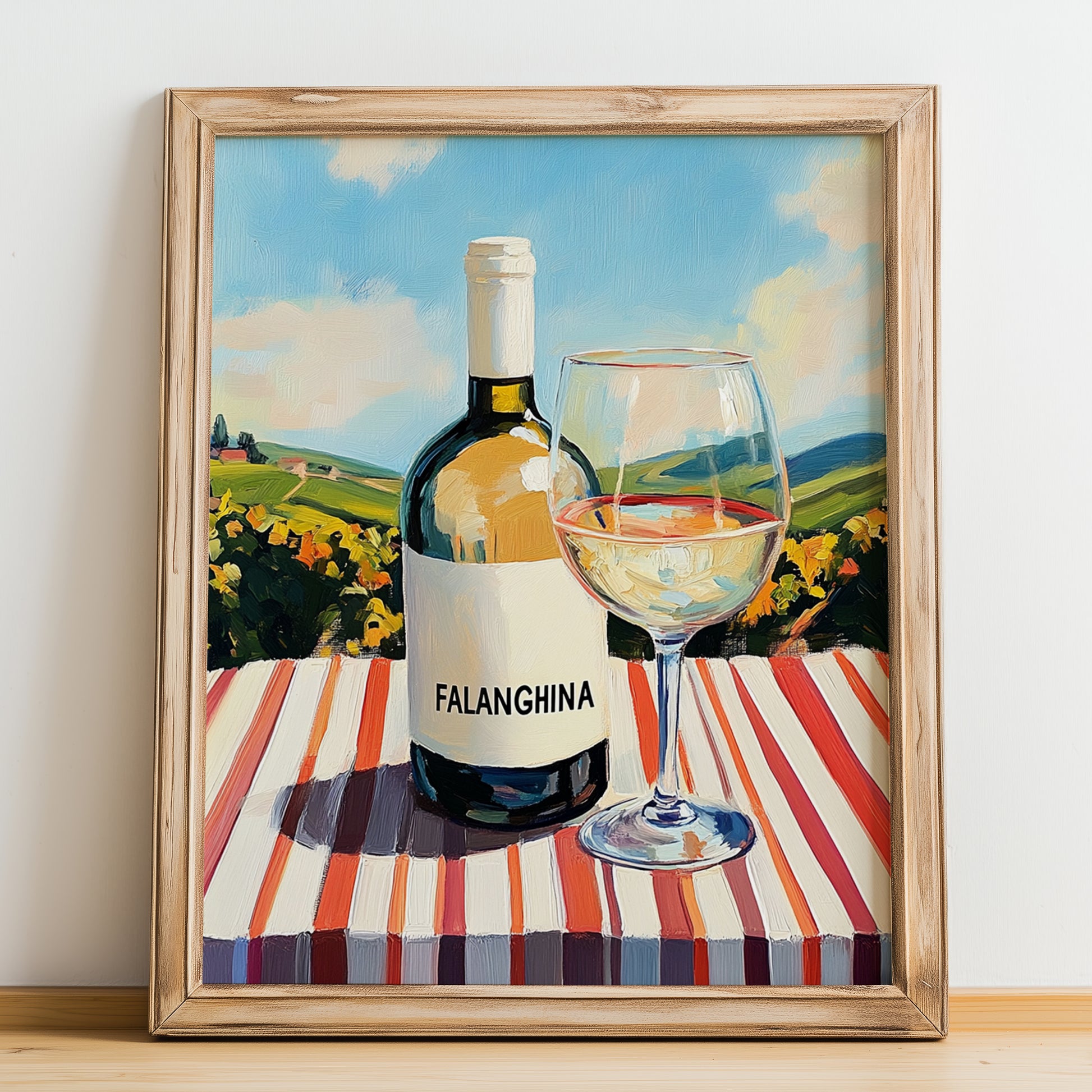 Falanghina – Italian White Wine, Vinoteca Wall Art, no-text version framed in wood