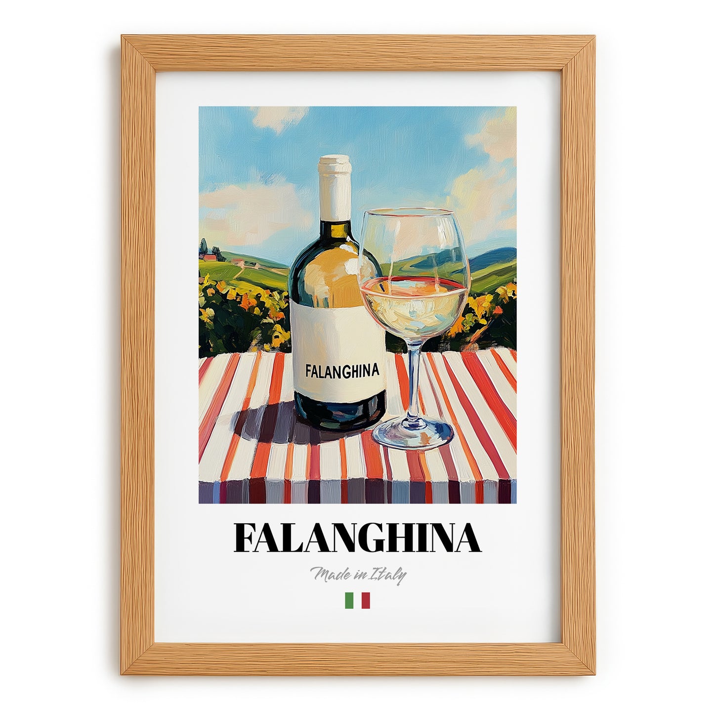 Falanghina – Italian White Wine, Vinoteca Wall Art, set in oak frame