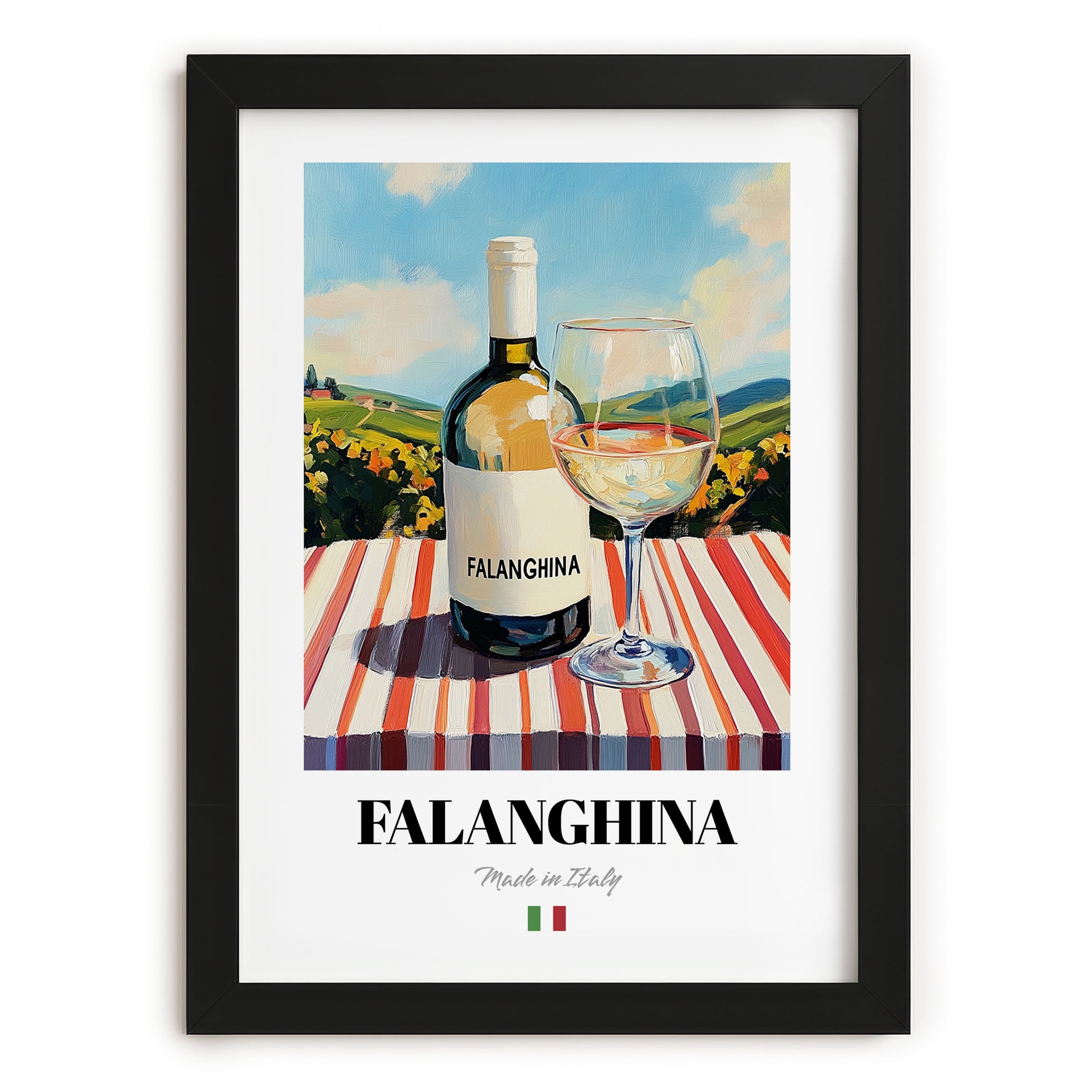 Falanghina – Italian White Wine, Vinoteca Wall Art, in sleek black frame