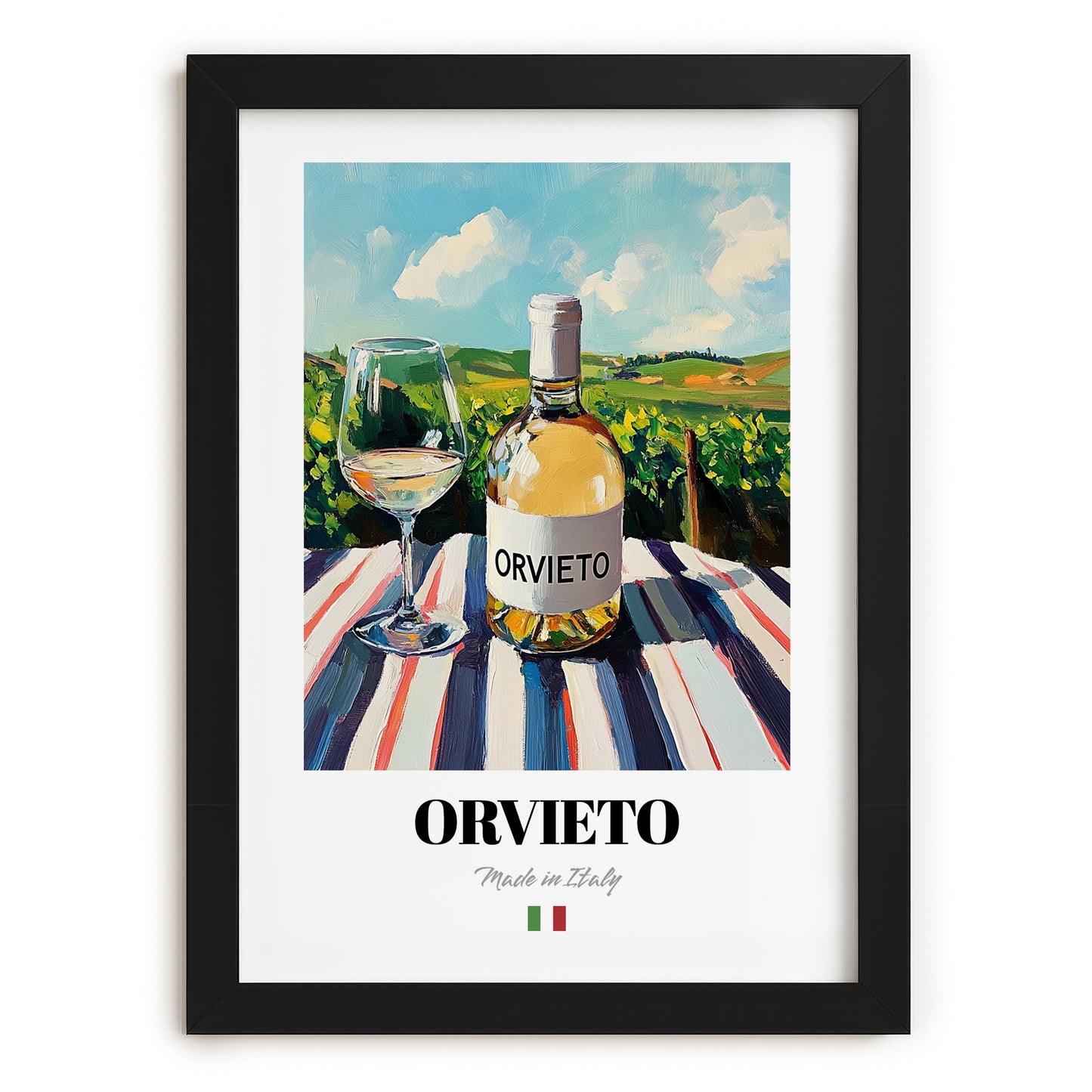 Orvieto – Italian White Wine, Wine Bar Illustration, in sleek black frame