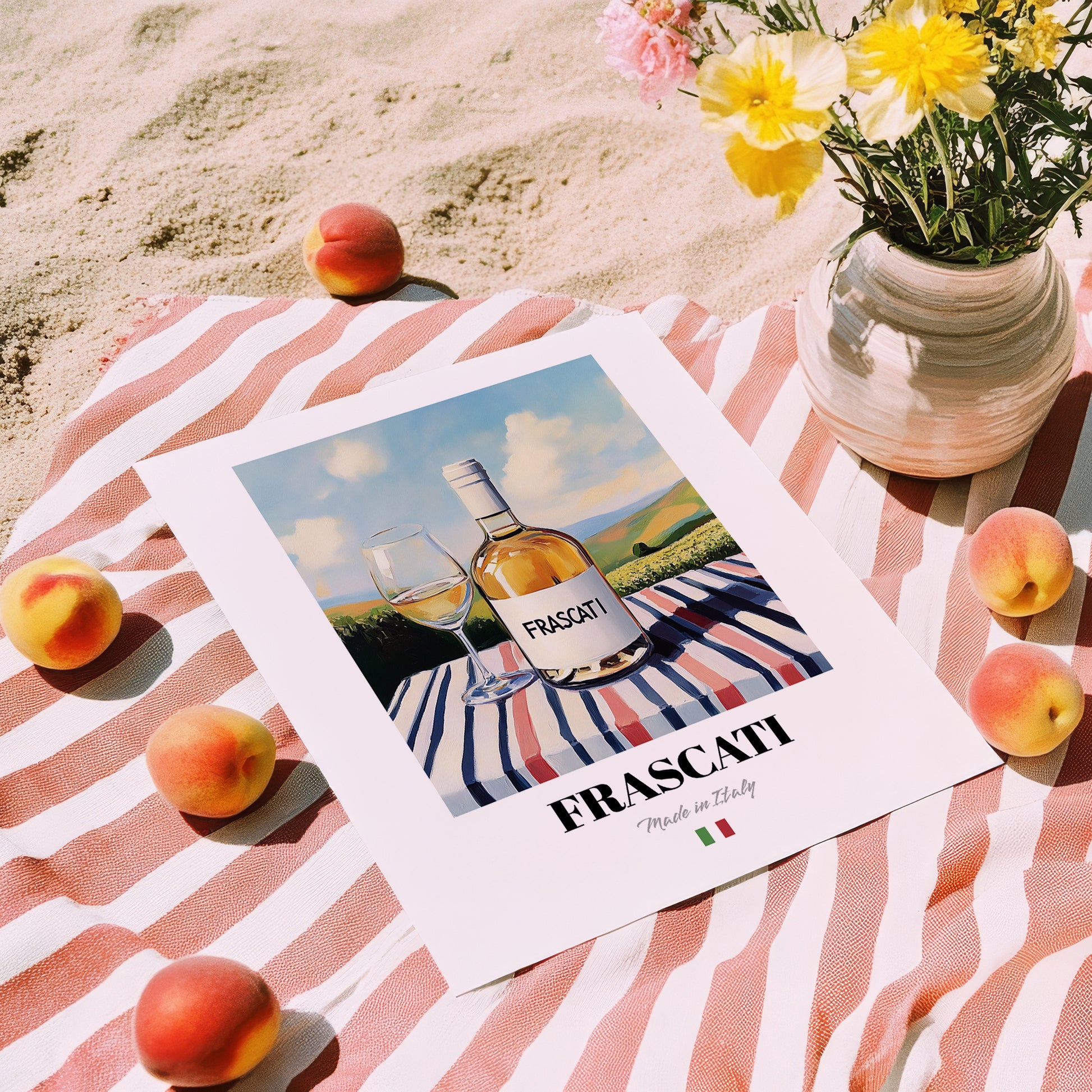 Frascati – Italian White Wine, Vinoteca Painting, unframed on coastal sand