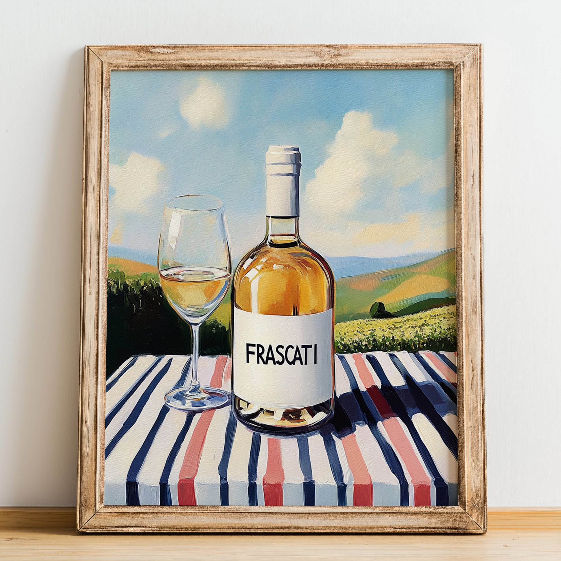 Frascati – Italian White Wine, Vinoteca Painting, no-text version framed in wood