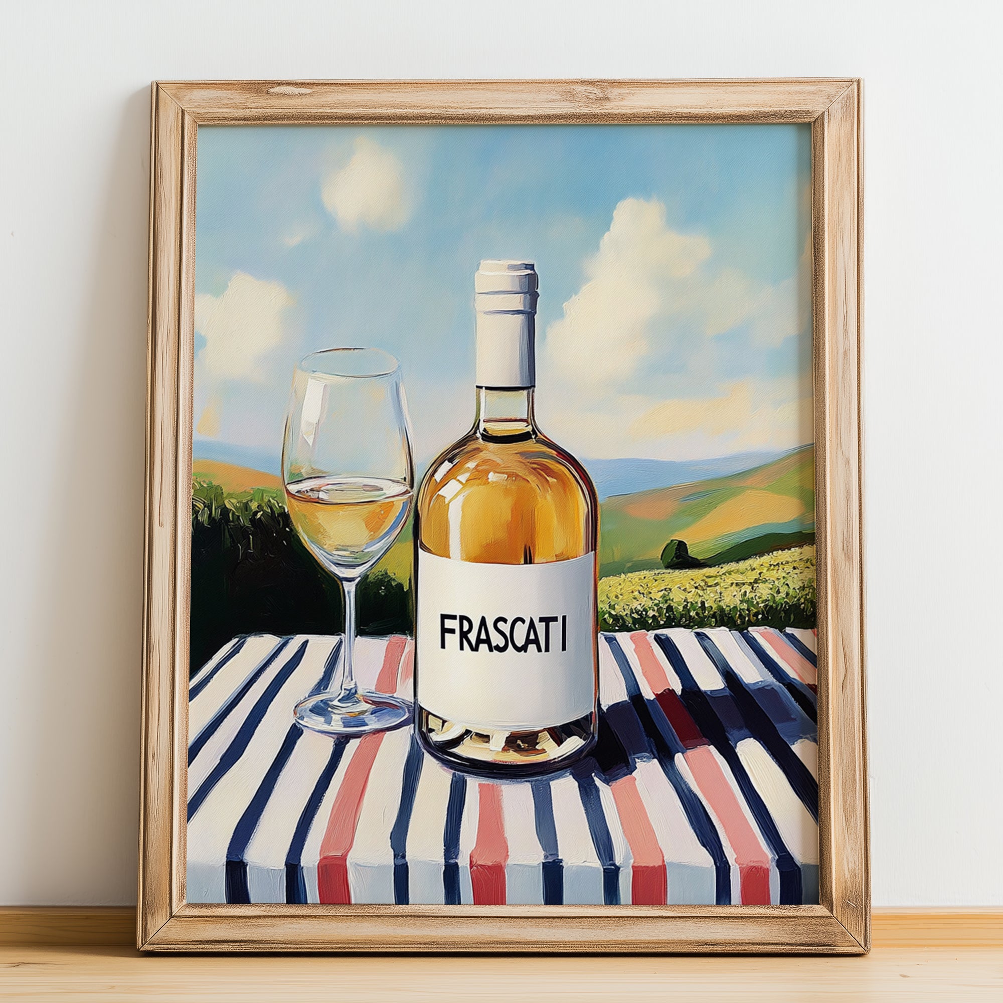 Frascati – Italian White Wine, Vinoteca Painting, no-text version framed in wood