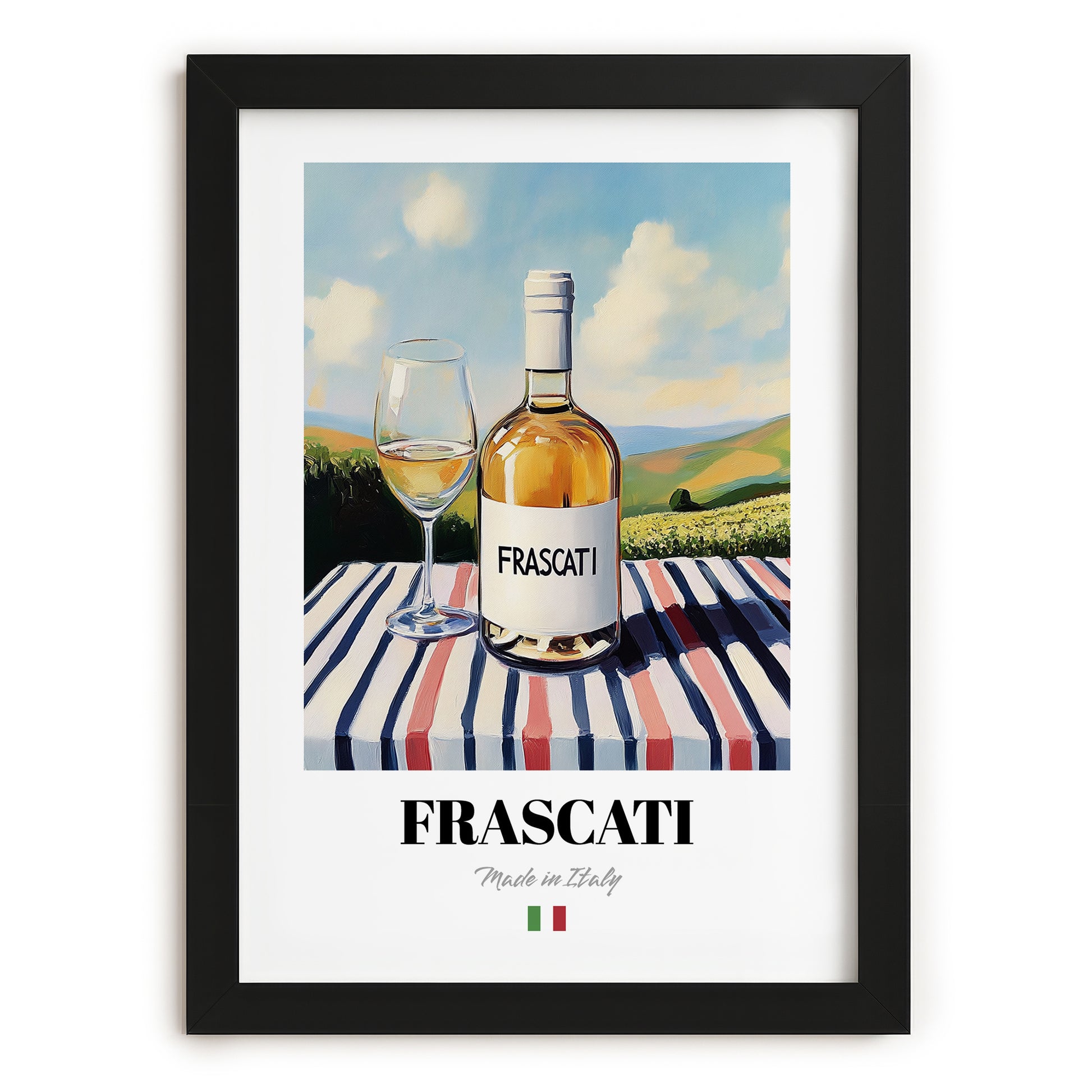 Frascati – Italian White Wine, Vinoteca Painting, in sleek black frame