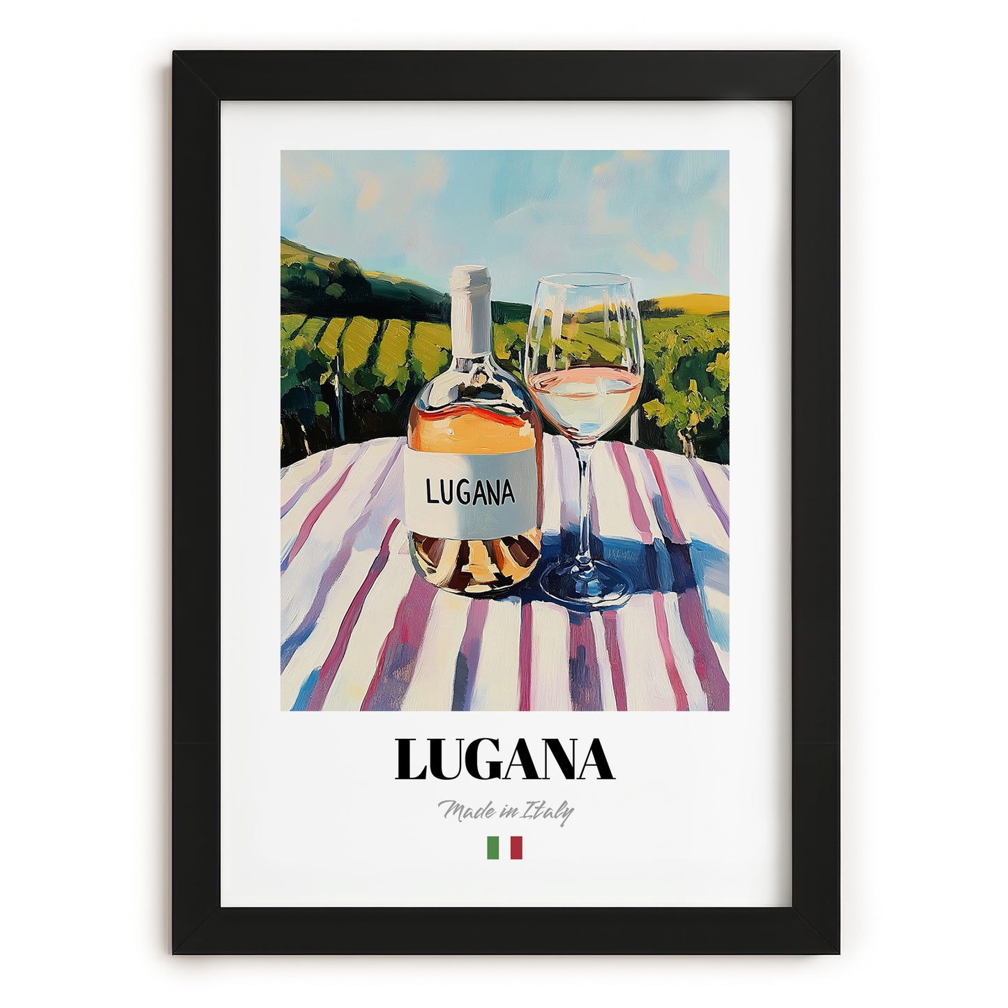 Lugana – Italian White Wine, Wine Bar Wall Art, in sleek black frame