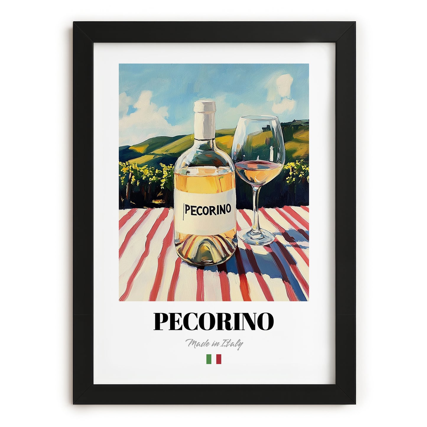 Pecorino – Italian White Wine, Wine Bar Still Life, in sleek black frame