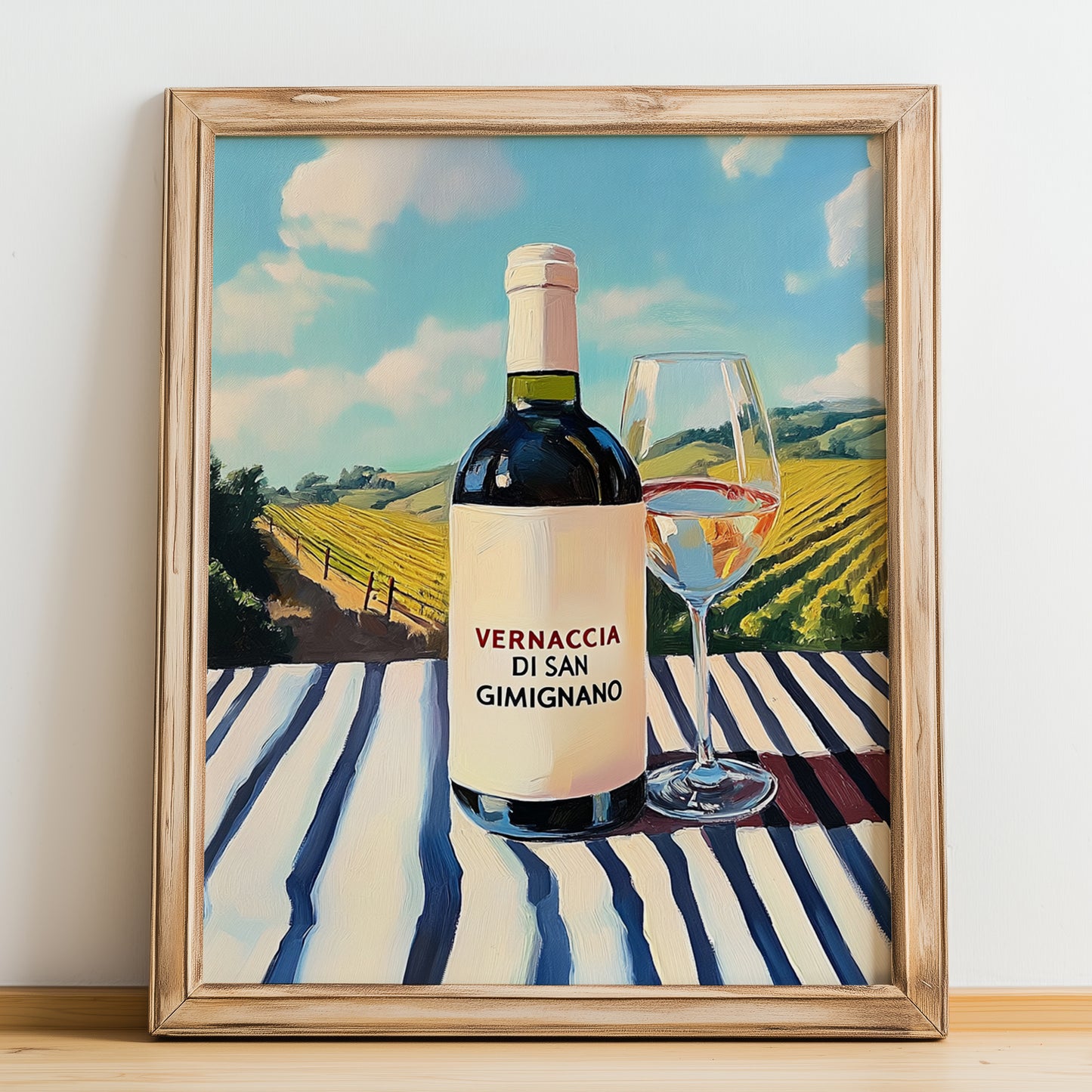 Vernaccia di San Gimignano – Italian White Wine, Wine Bar Poster, no-text version framed in wood