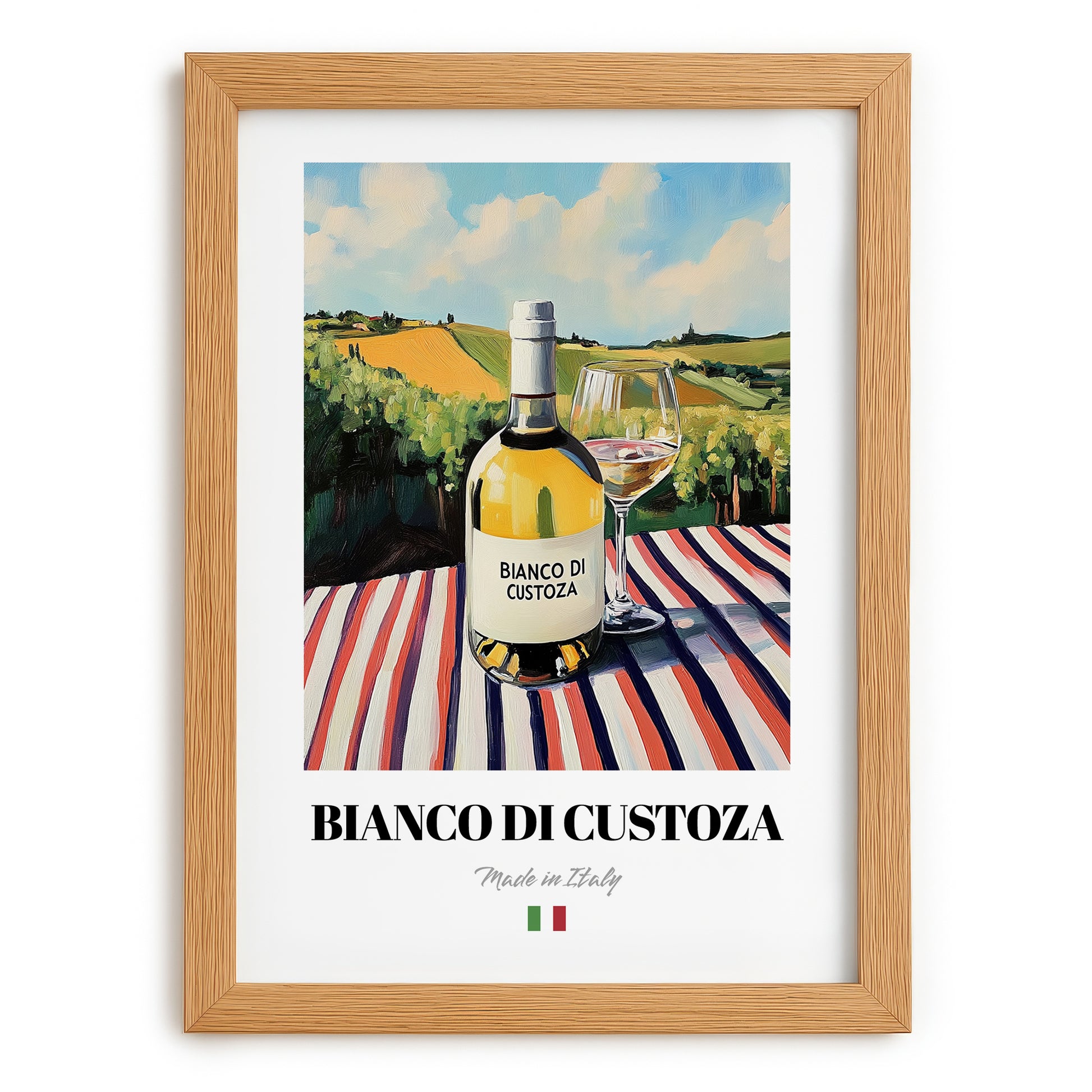 Bianco di Custoza – Italian White Wine, Vinoteca Wall Art, set in oak frame