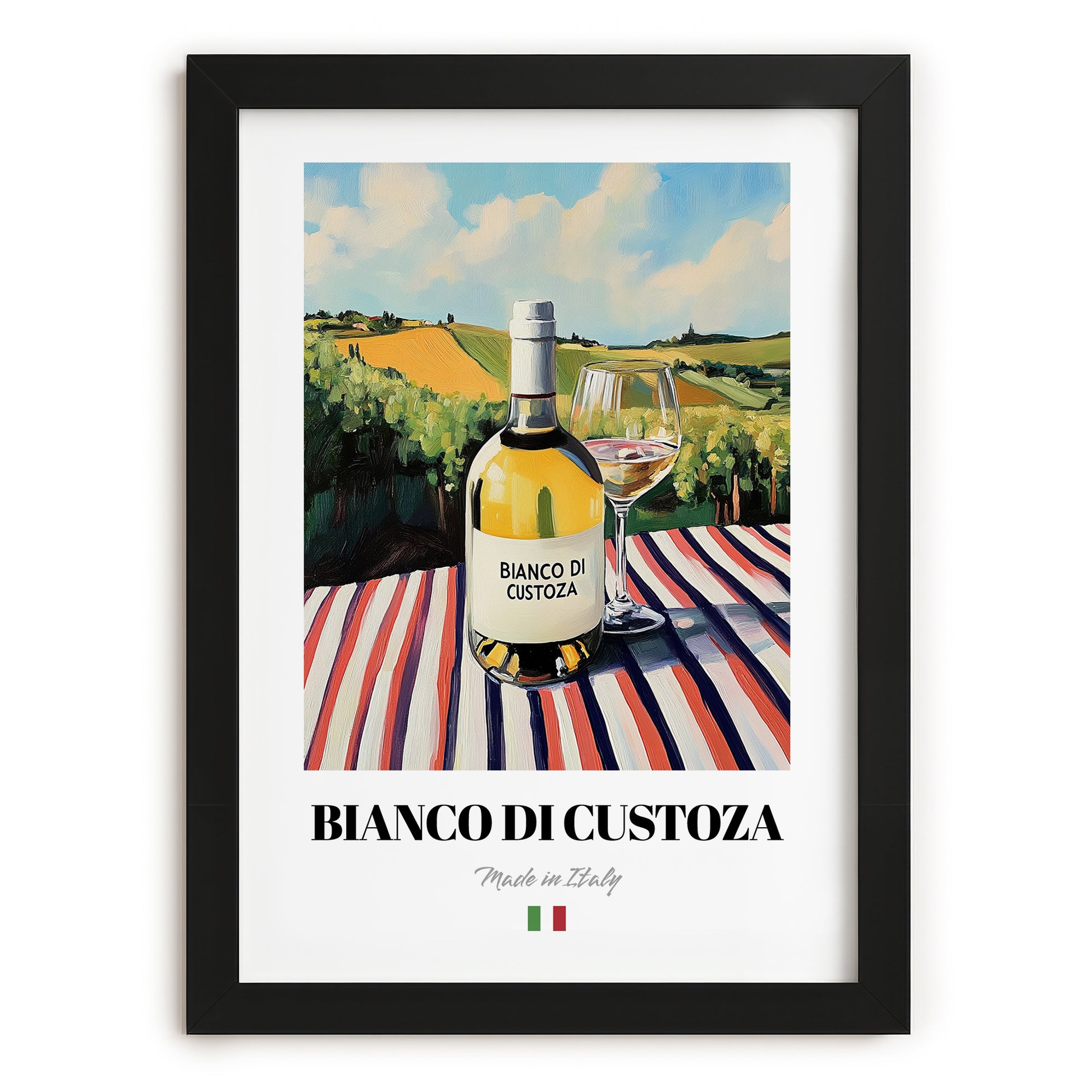 Bianco di Custoza – Italian White Wine, Vinoteca Wall Art, in sleek black frame