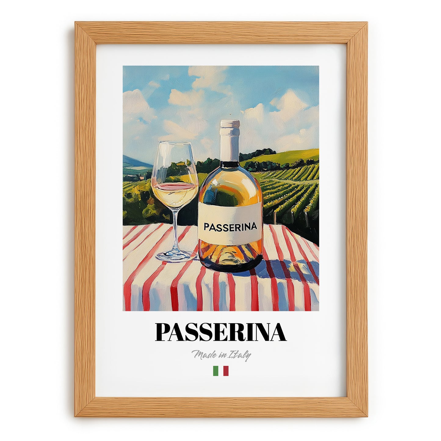 Passerina – Italian White Wine, Bodega Painting, set in oak frame