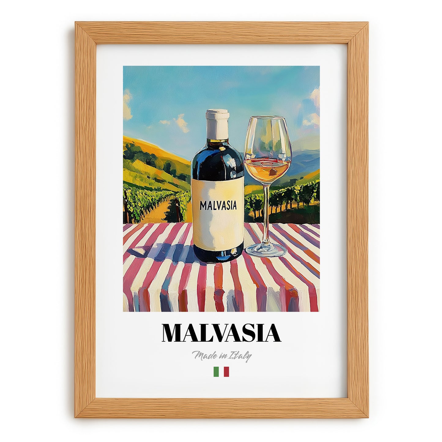 Malvasia – Italian White Wine, Wine Bar Painting, set in oak frame