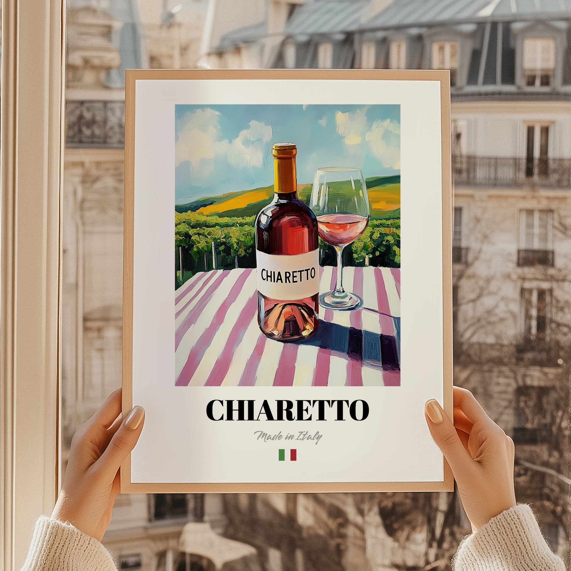 Chiaretto – Italian Rose Wine, Vinoteca Illustration, styled in a charming Paris street view