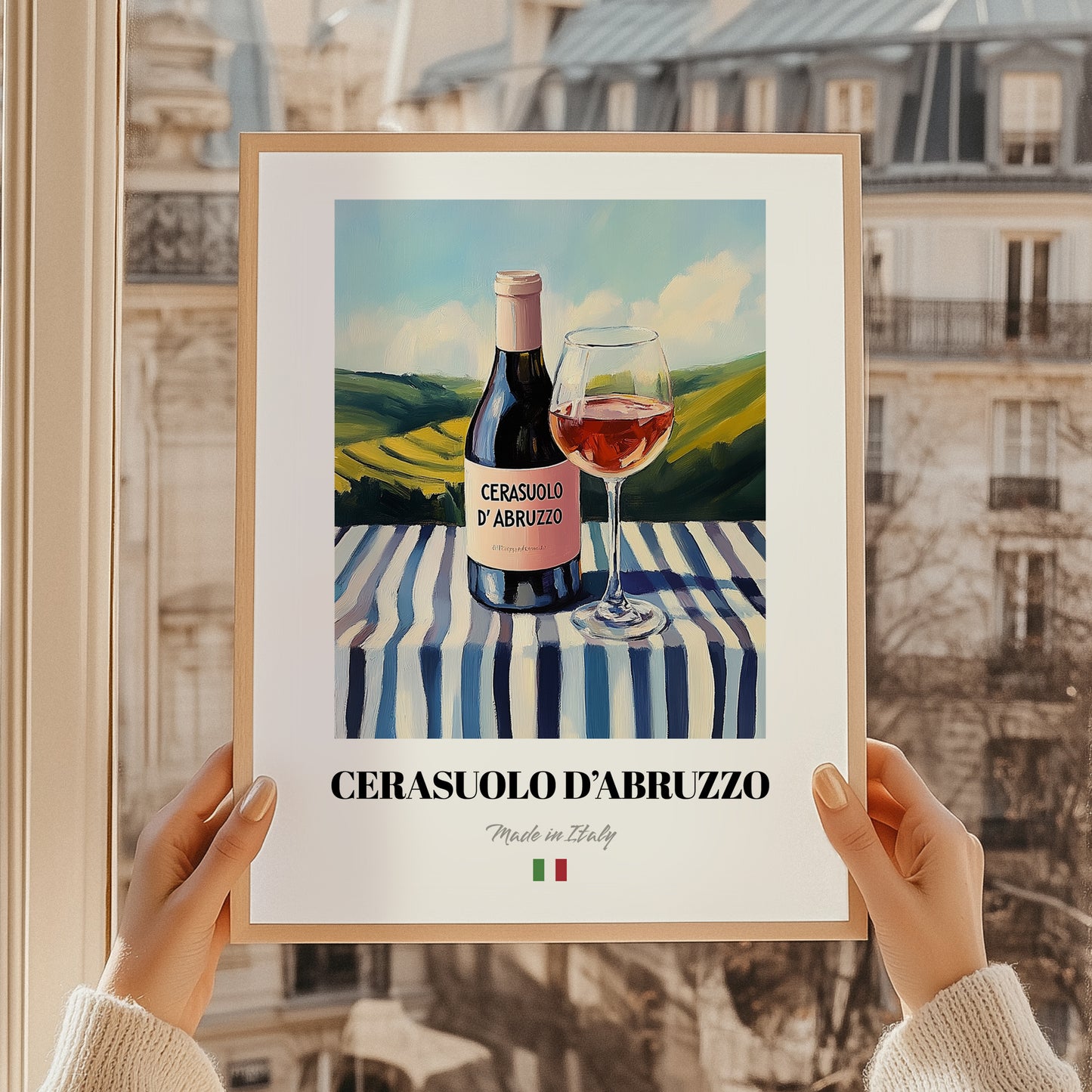 Cerasuolo d'Abruzzo – Italian Rose Wine, Wine Bar Poster, styled in a charming Paris street view