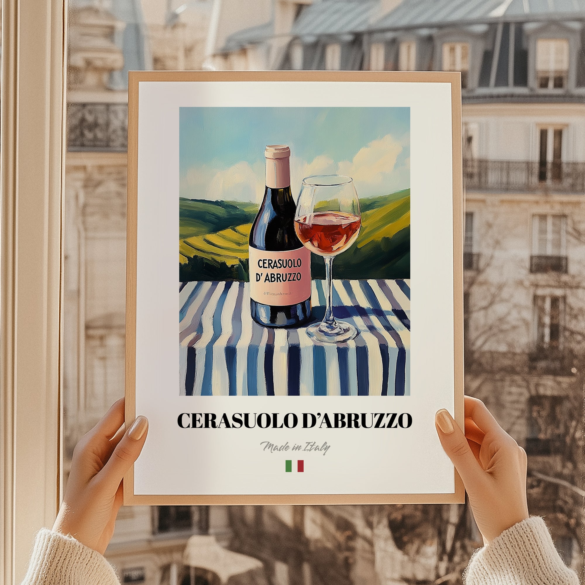 Cerasuolo d'Abruzzo – Italian Rose Wine, Wine Bar Poster, styled in a charming Paris street view