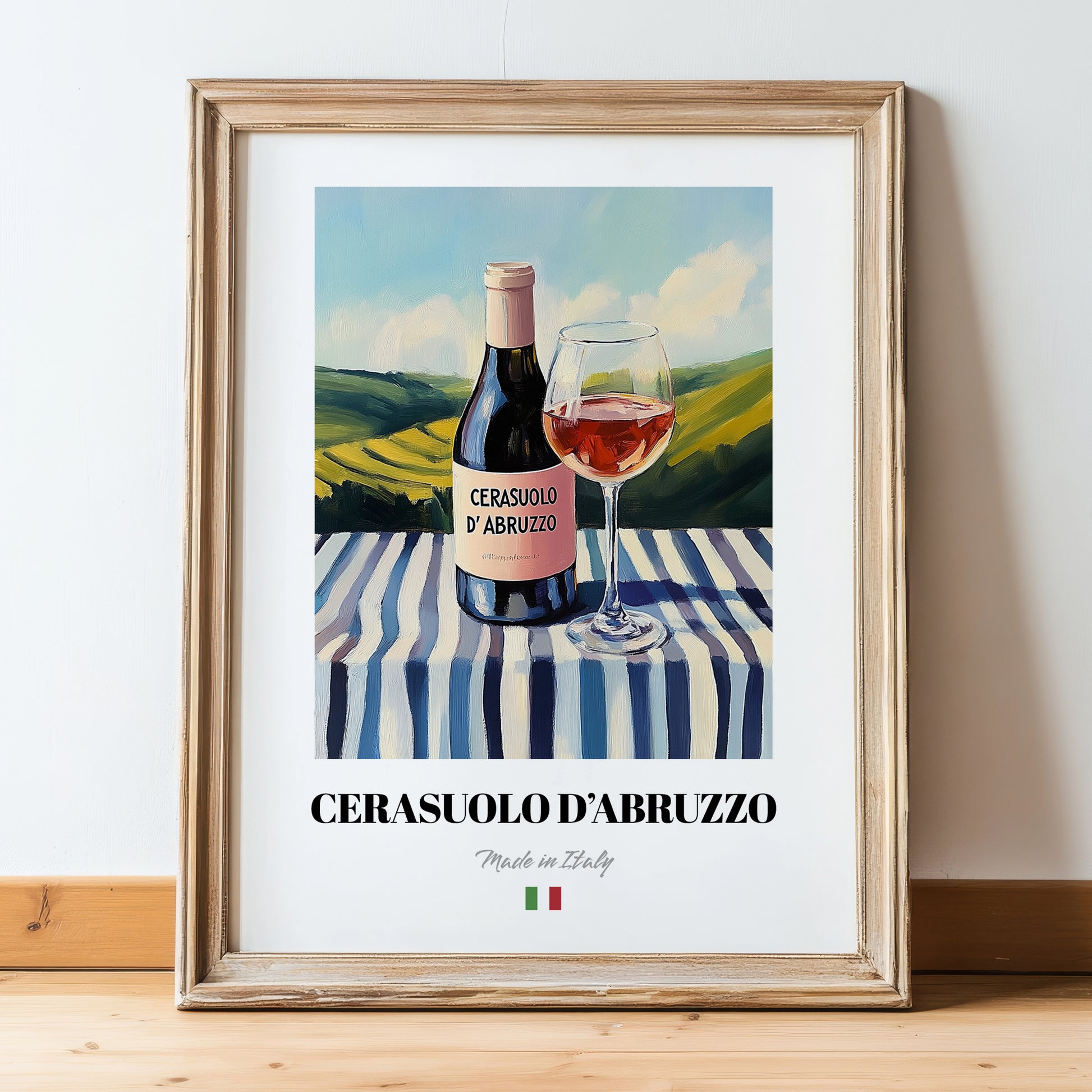 Cerasuolo d'Abruzzo – Italian Rose Wine, Wine Bar Poster, in wooden frame leaning on the floor