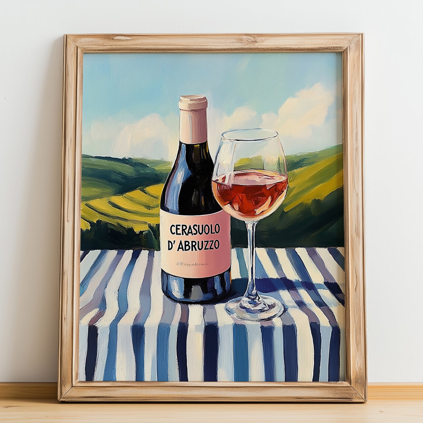 Cerasuolo d'Abruzzo – Italian Rose Wine, Wine Bar Poster, no-text version framed in wood