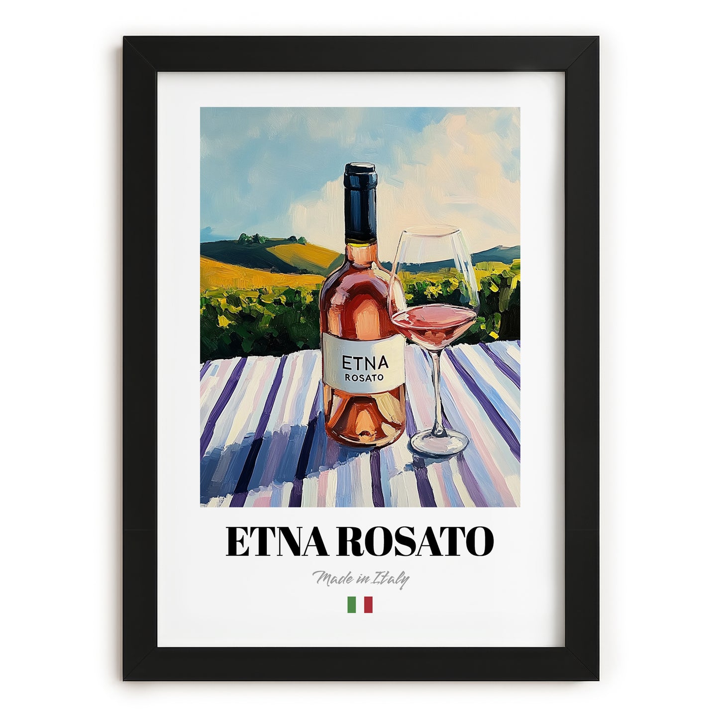 Etna Rosato – Italian Rose Wine, Wine Bar Print, in sleek black frame