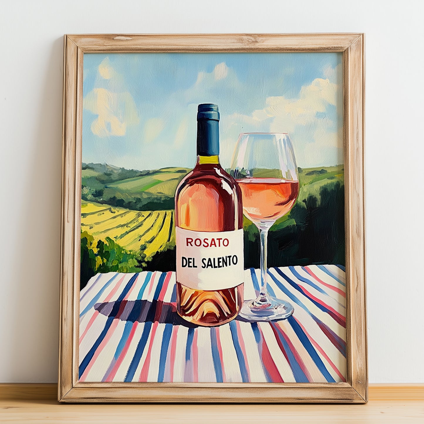 Rosato del Salento – Italian Rose Wine, Wine Bar Poster, no-text version framed in wood