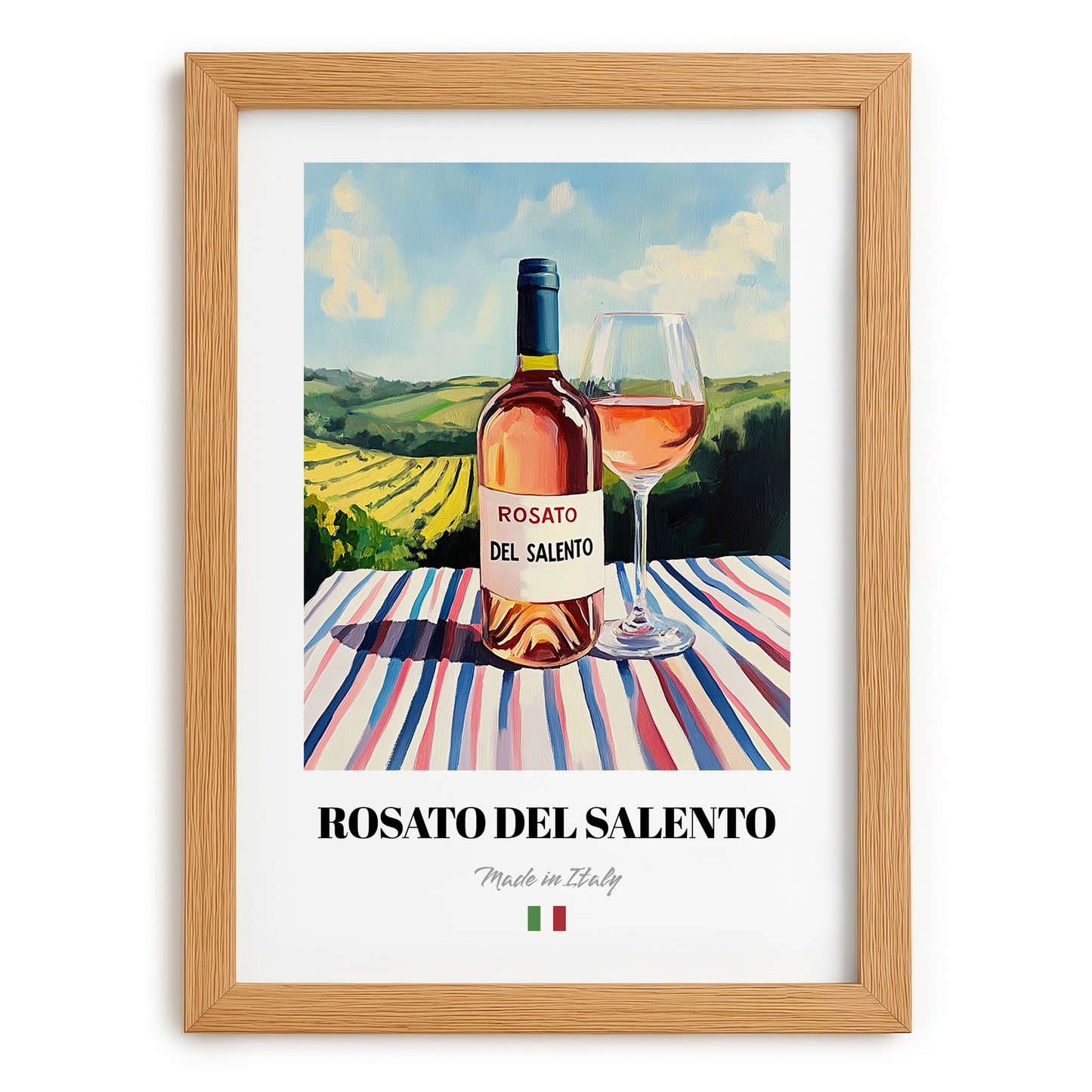 Rosato del Salento – Italian Rose Wine, Wine Bar Poster, set in oak frame