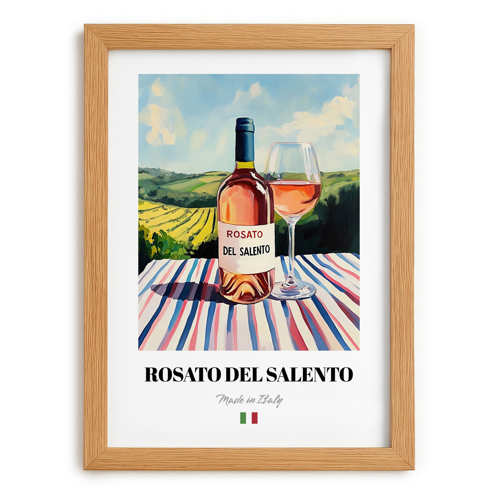 Rosato del Salento – Italian Rose Wine, Wine Bar Poster, set in oak frame