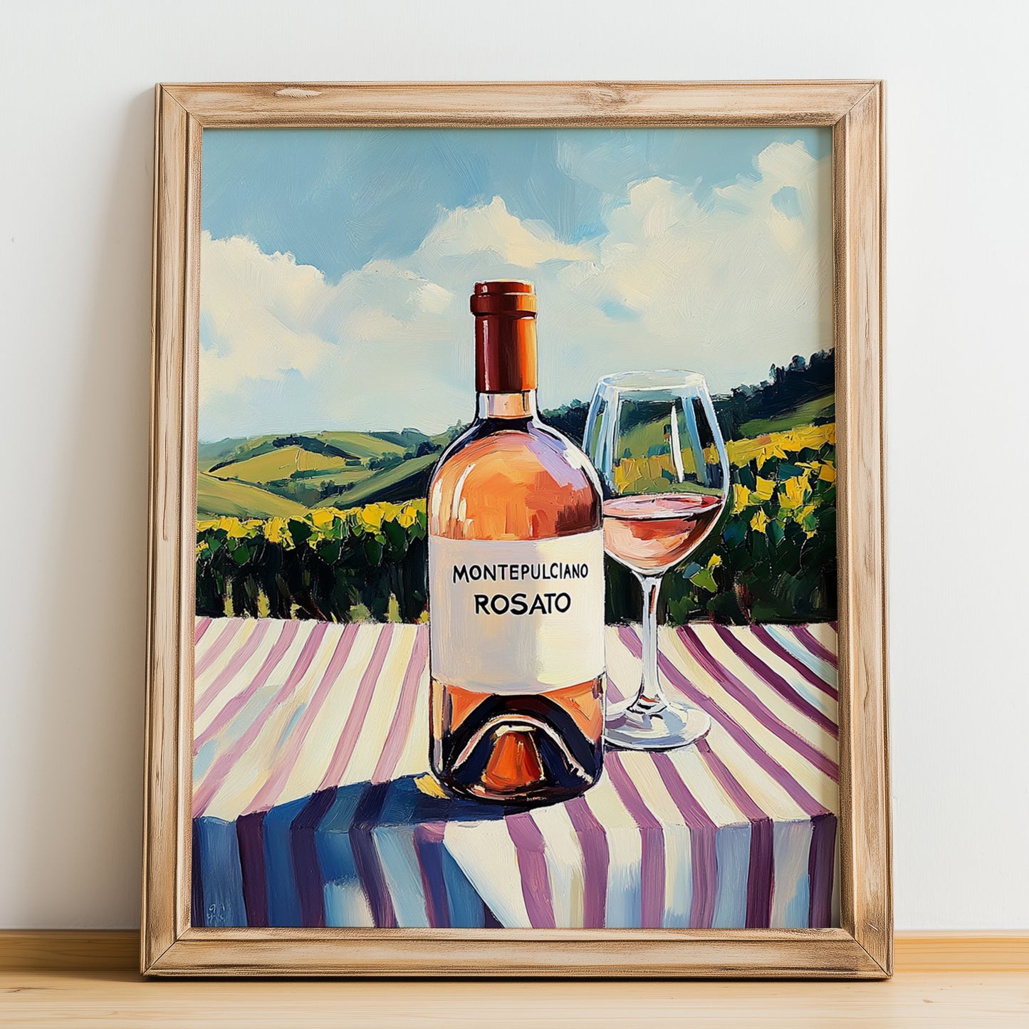 Montepulciano Rosato – Italian Rose Wine, Wine Bar Print, no-text version framed in wood