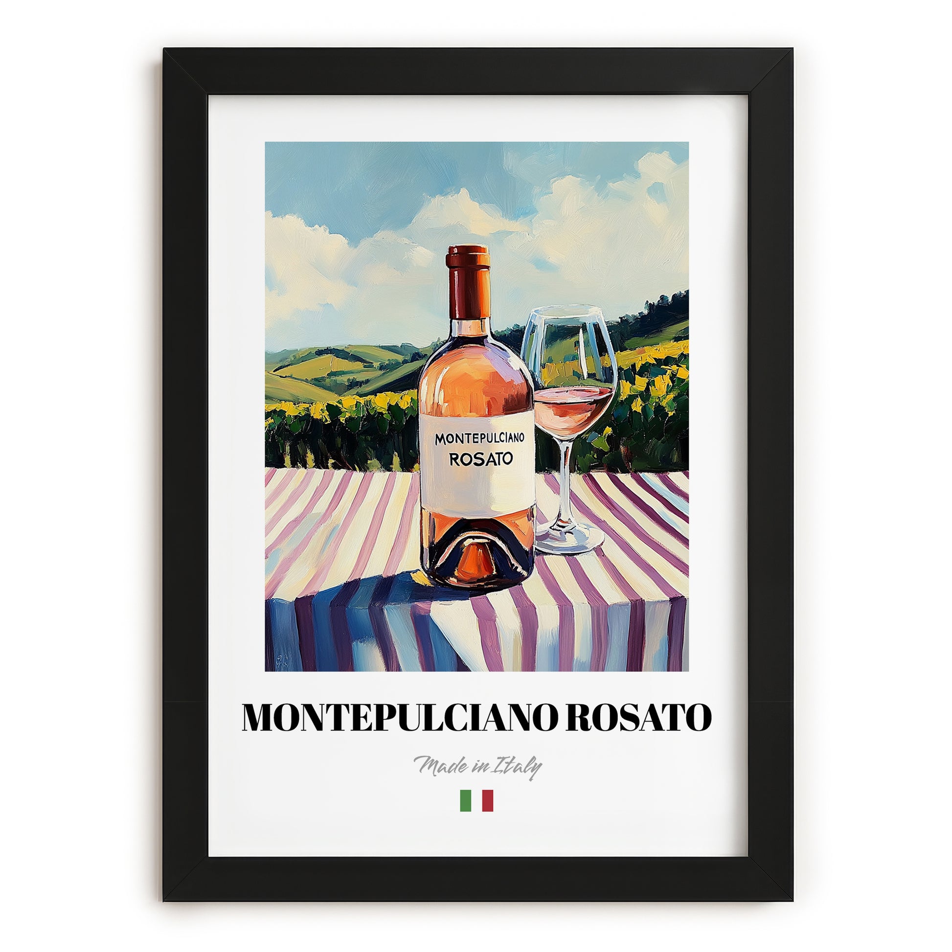 Montepulciano Rosato – Italian Rose Wine, Wine Bar Print, in sleek black frame
