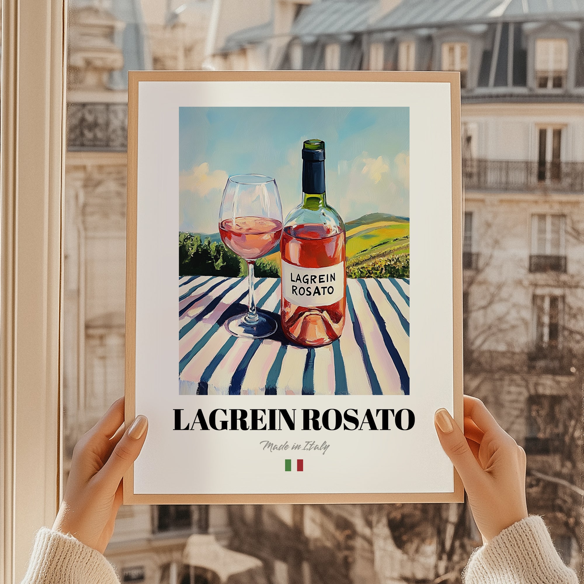 Lagrein Rosato – Italian Rose Wine, Wine Bar Still Life, styled in a charming Paris street view
