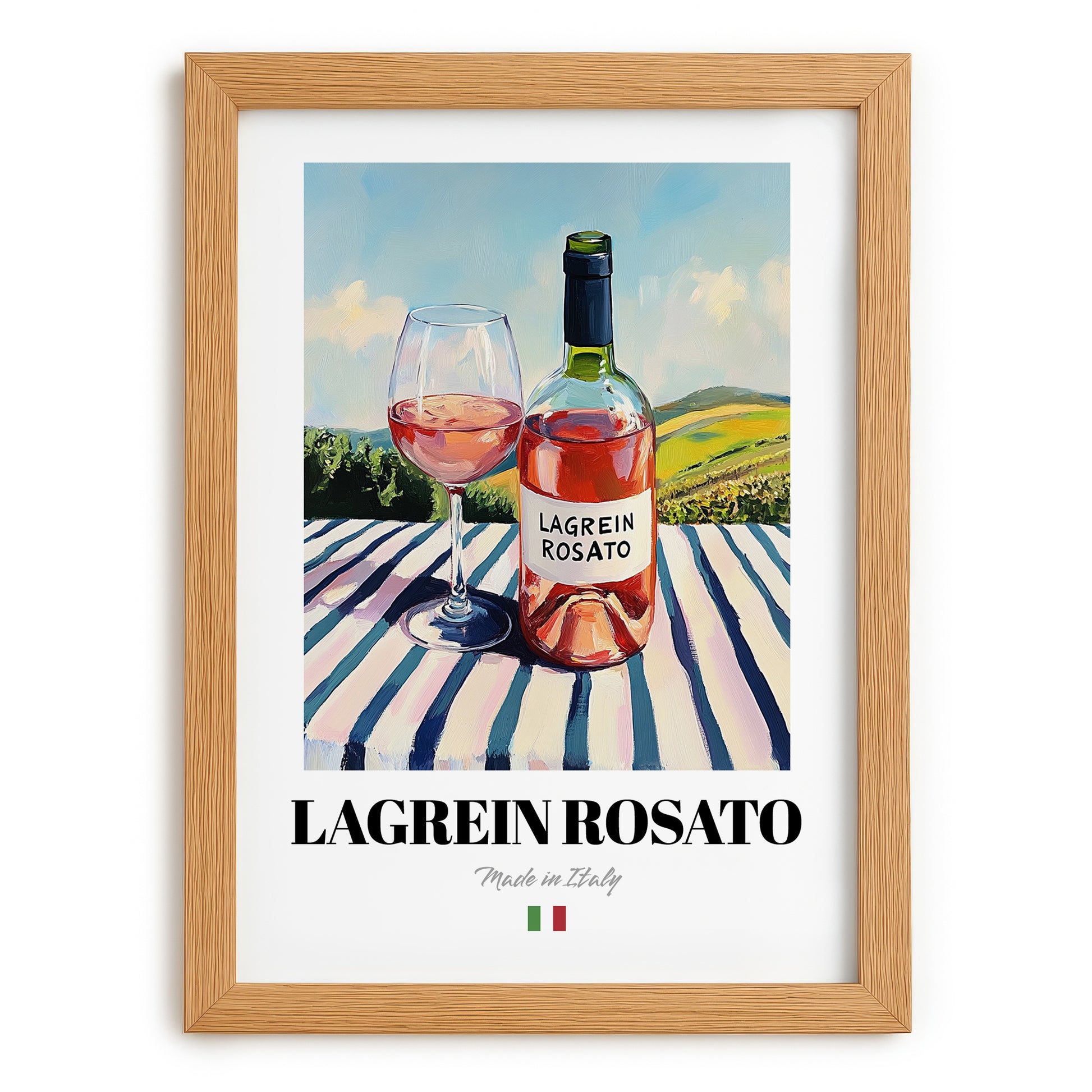 Lagrein Rosato – Italian Rose Wine, Wine Bar Still Life, set in oak frame