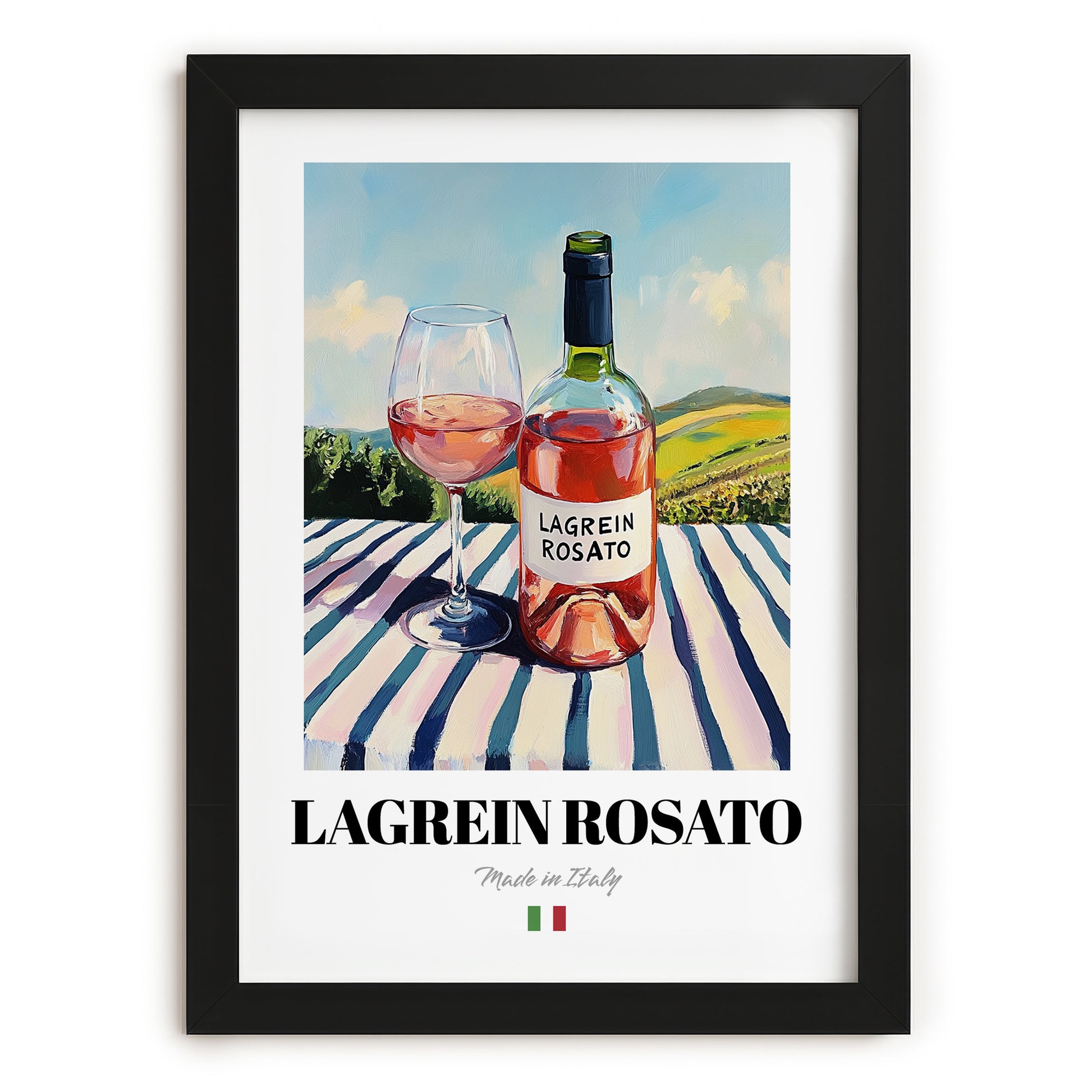 Lagrein Rosato – Italian Rose Wine, Wine Bar Still Life, in sleek black frame