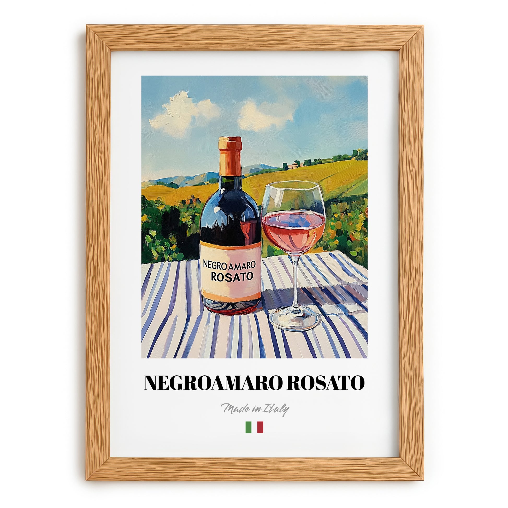 Negroamaro Rosato – Italian Rose Wine, Enoteca Wall Decor, set in oak frame