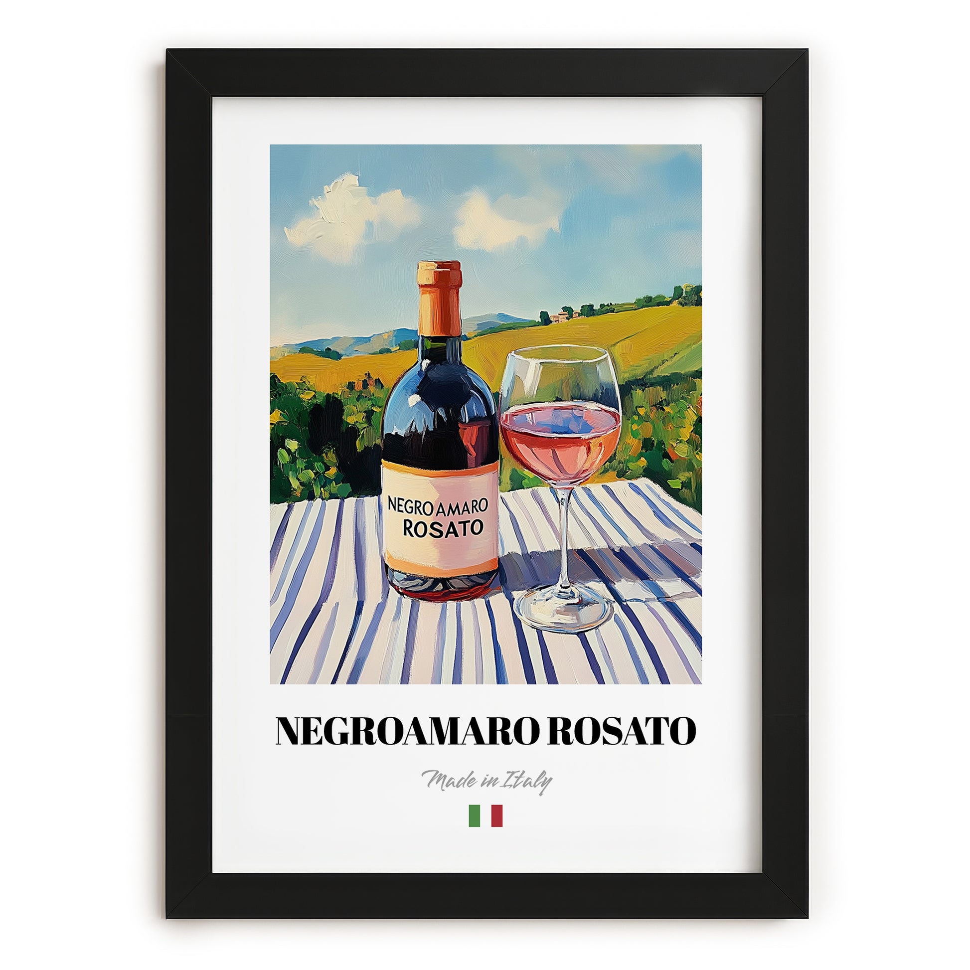 Negroamaro Rosato – Italian Rose Wine, Enoteca Wall Decor, in sleek black frame