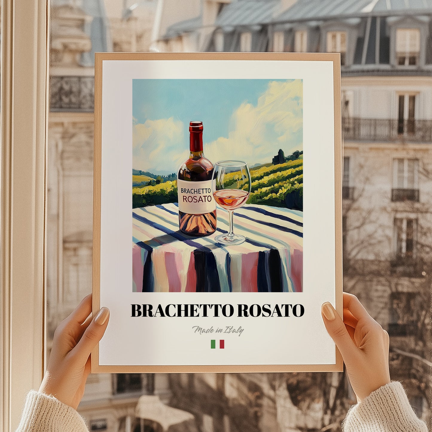 Brachetto Rosato – Italian Rose Wine, Vinoteca Still Life, styled in a charming Paris street view