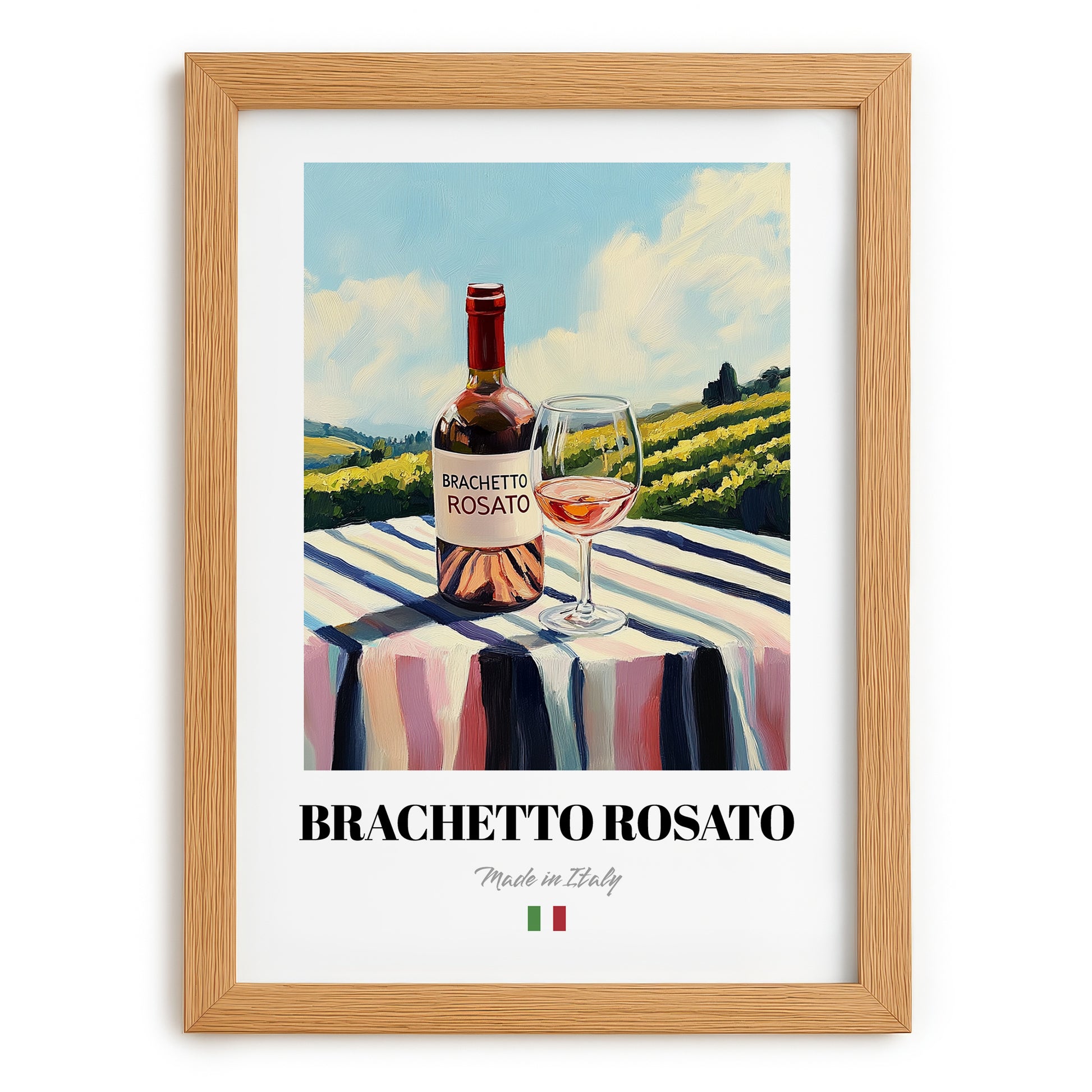 Brachetto Rosato – Italian Rose Wine, Vinoteca Still Life, set in oak frame