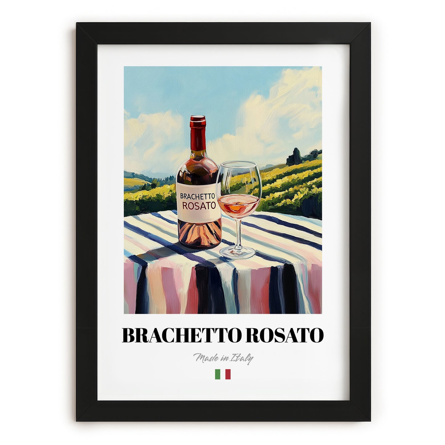 Brachetto Rosato – Italian Rose Wine, Vinoteca Still Life, in sleek black frame