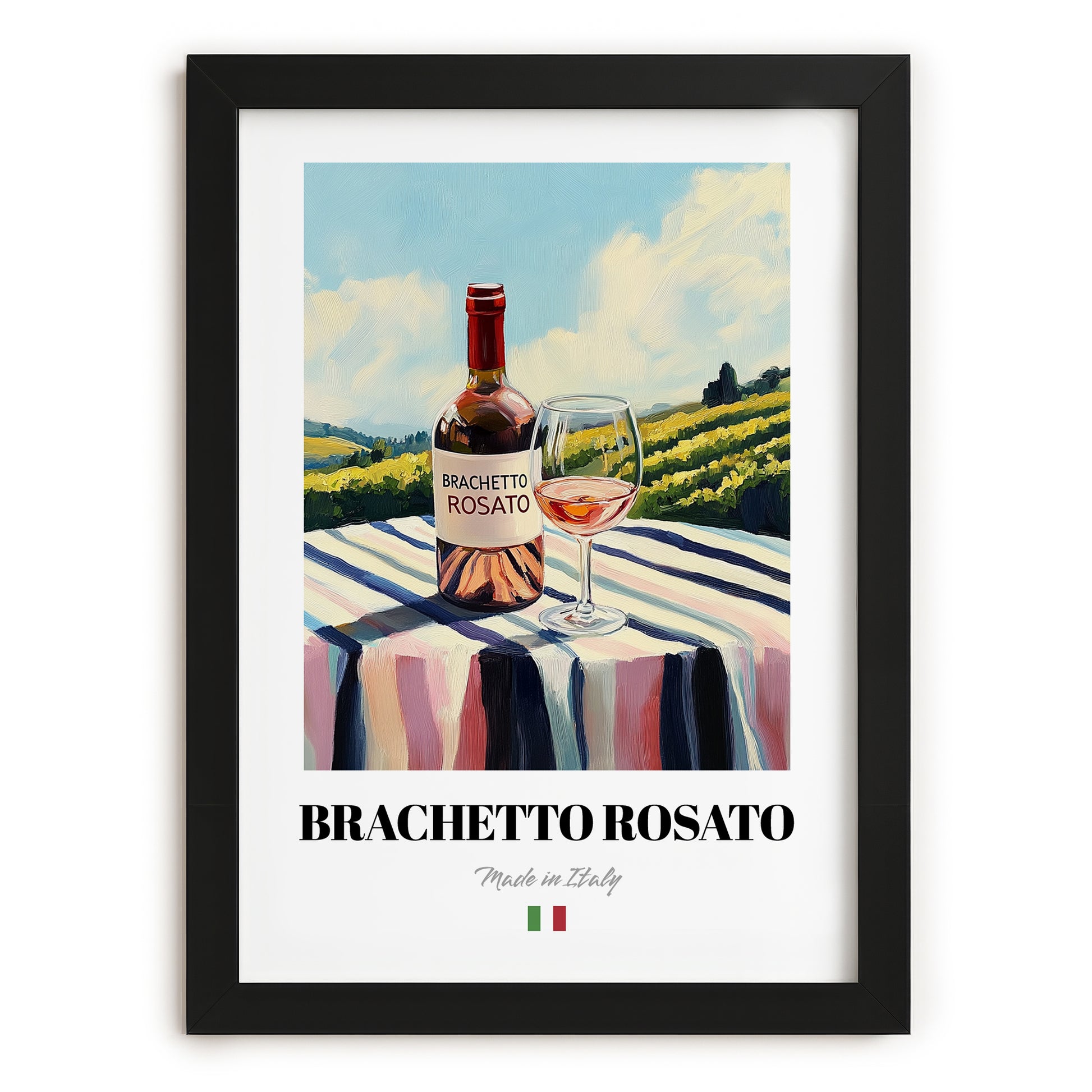 Brachetto Rosato – Italian Rose Wine, Vinoteca Still Life, in sleek black frame
