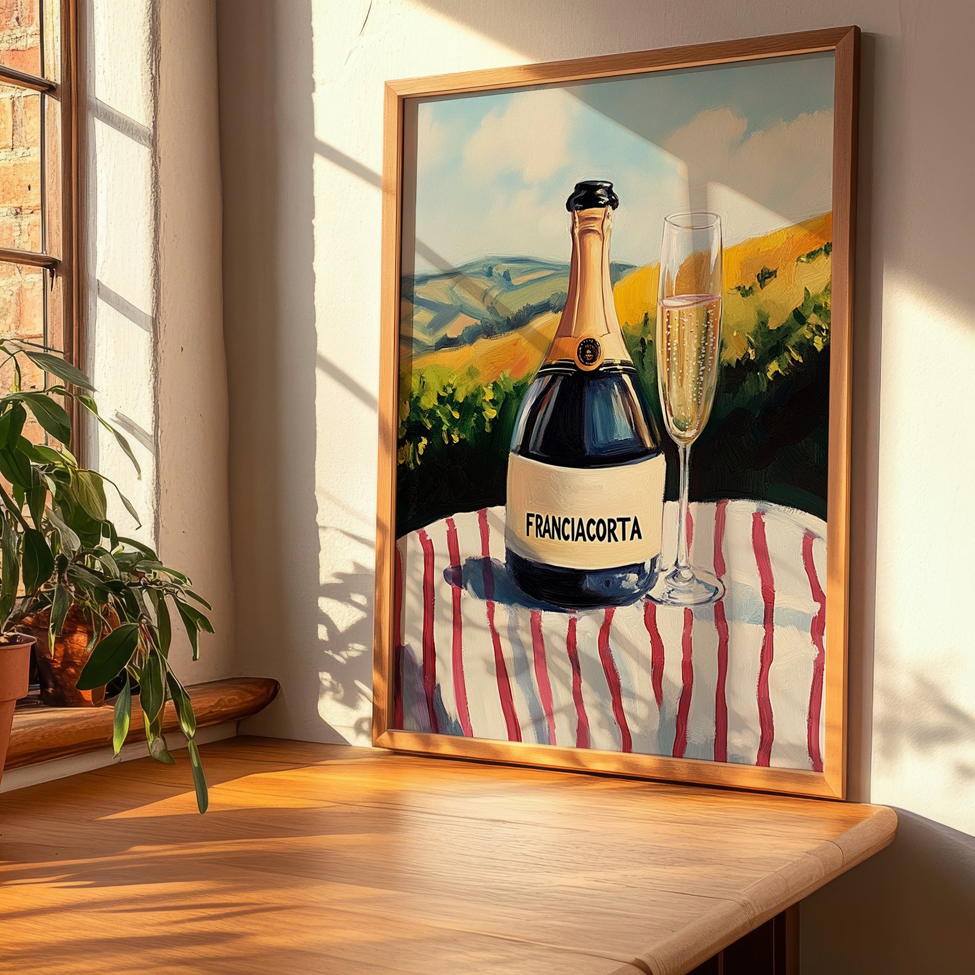 Franciacorta – Italian Sparkling Wine, Vineyard Terrace Print, clean layout with no caption