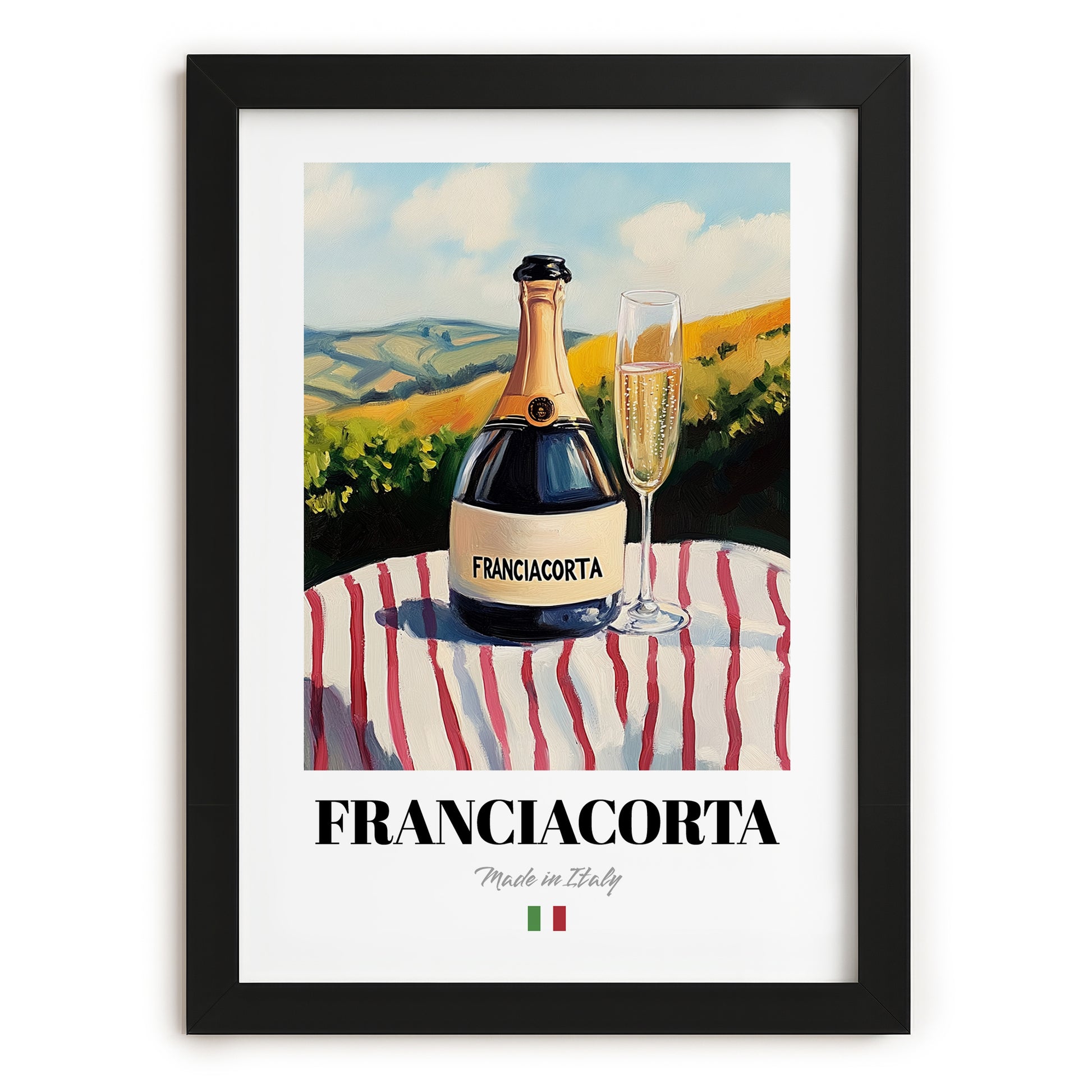 Franciacorta – Italian Sparkling Wine, Vineyard Terrace Print, in sleek black frame