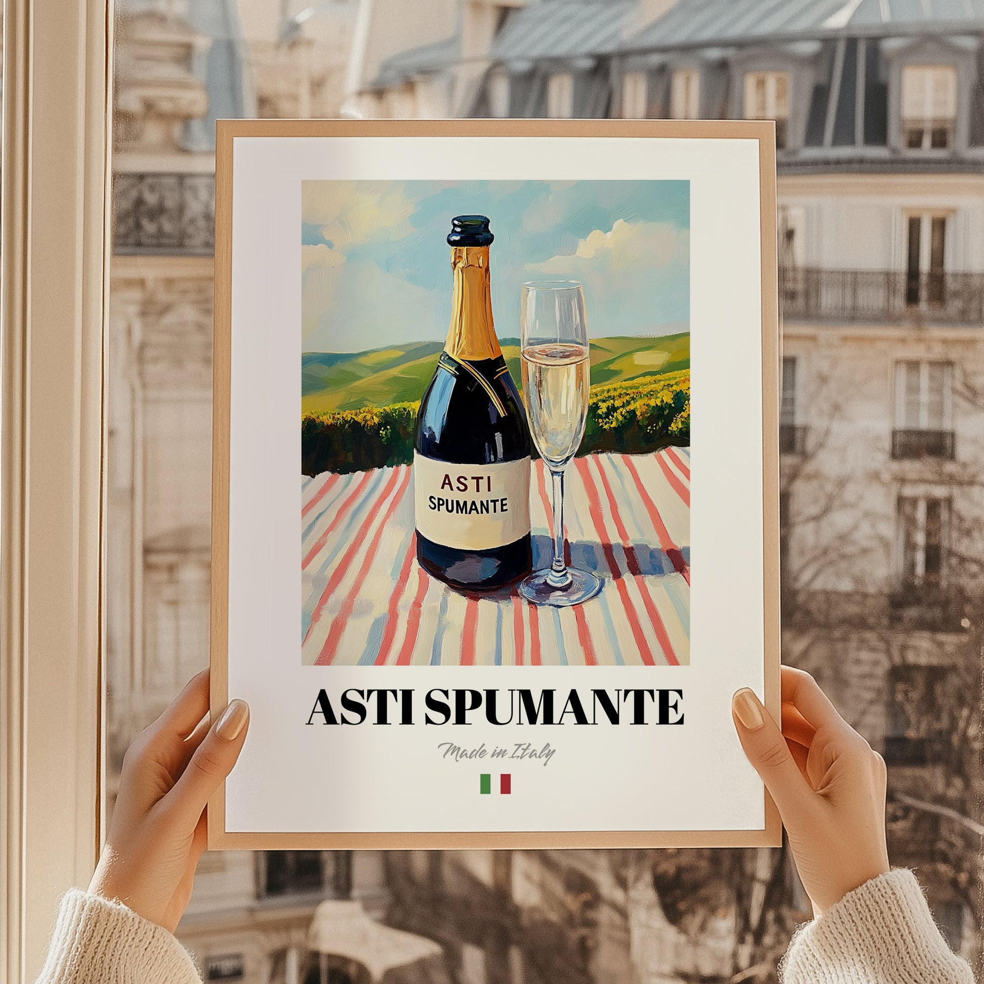Asti Spumante – Italian Sparkling Wine, Bodega Wall Art, styled in a charming Paris street view