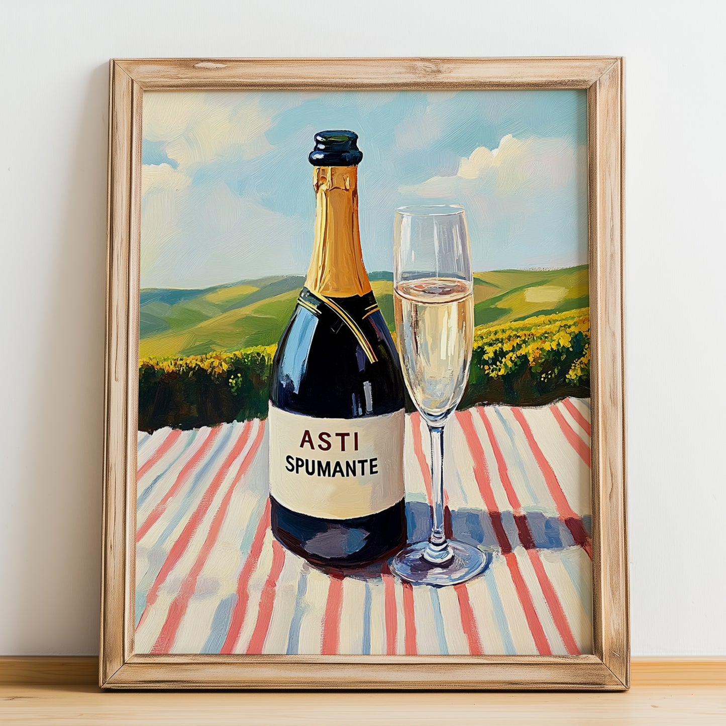 Asti Spumante – Italian Sparkling Wine, Bodega Wall Art, no-text version framed in wood