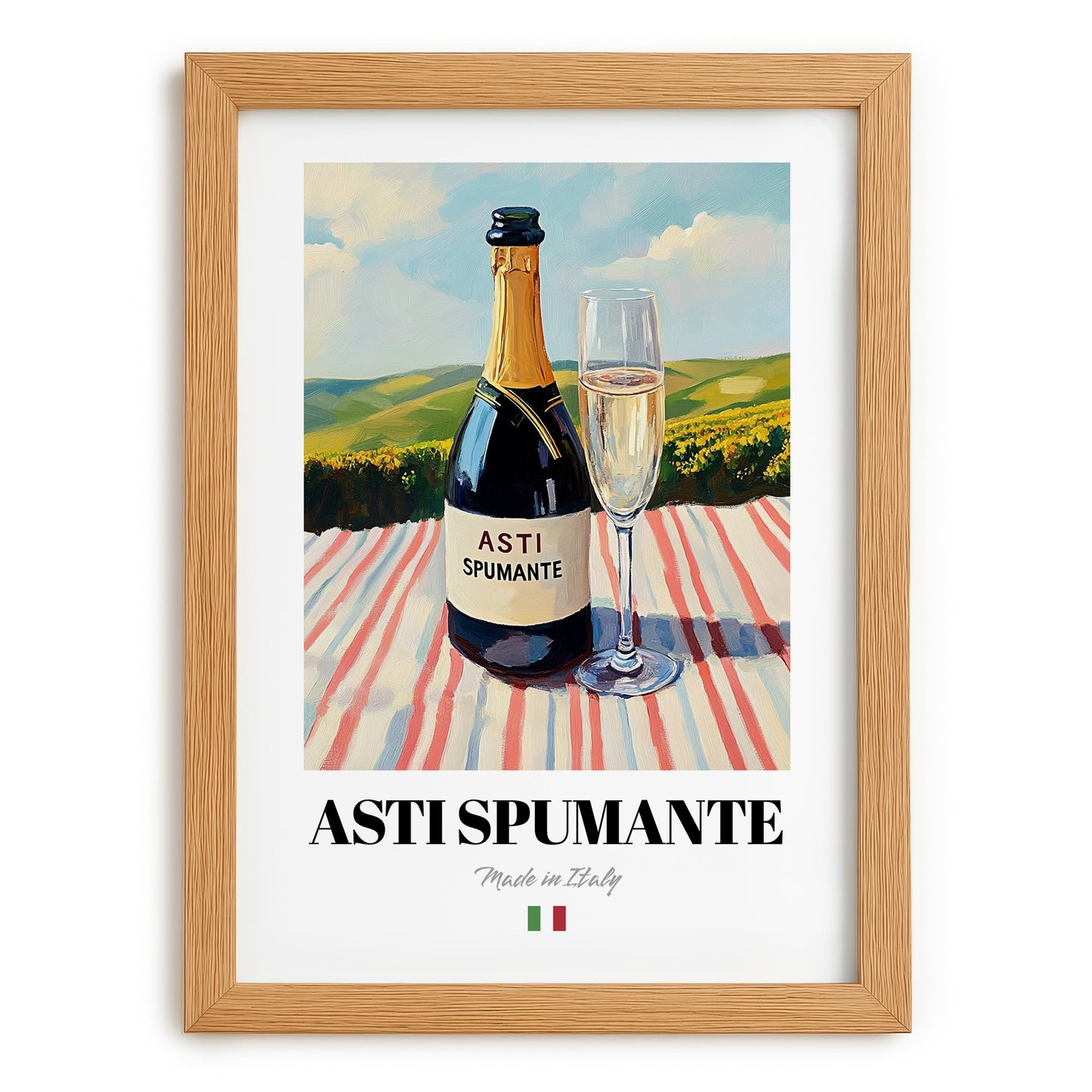 Asti Spumante – Italian Sparkling Wine, Bodega Wall Art, set in oak frame