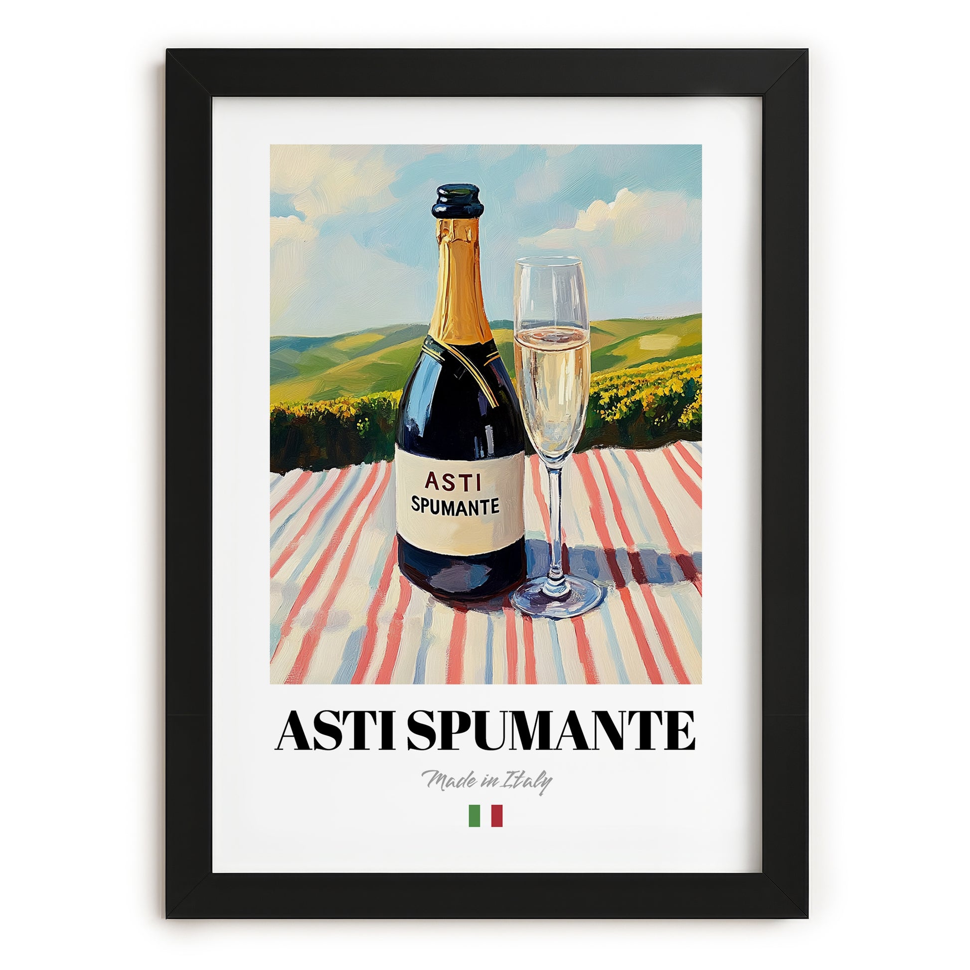 Asti Spumante – Italian Sparkling Wine, Bodega Wall Art, in sleek black frame