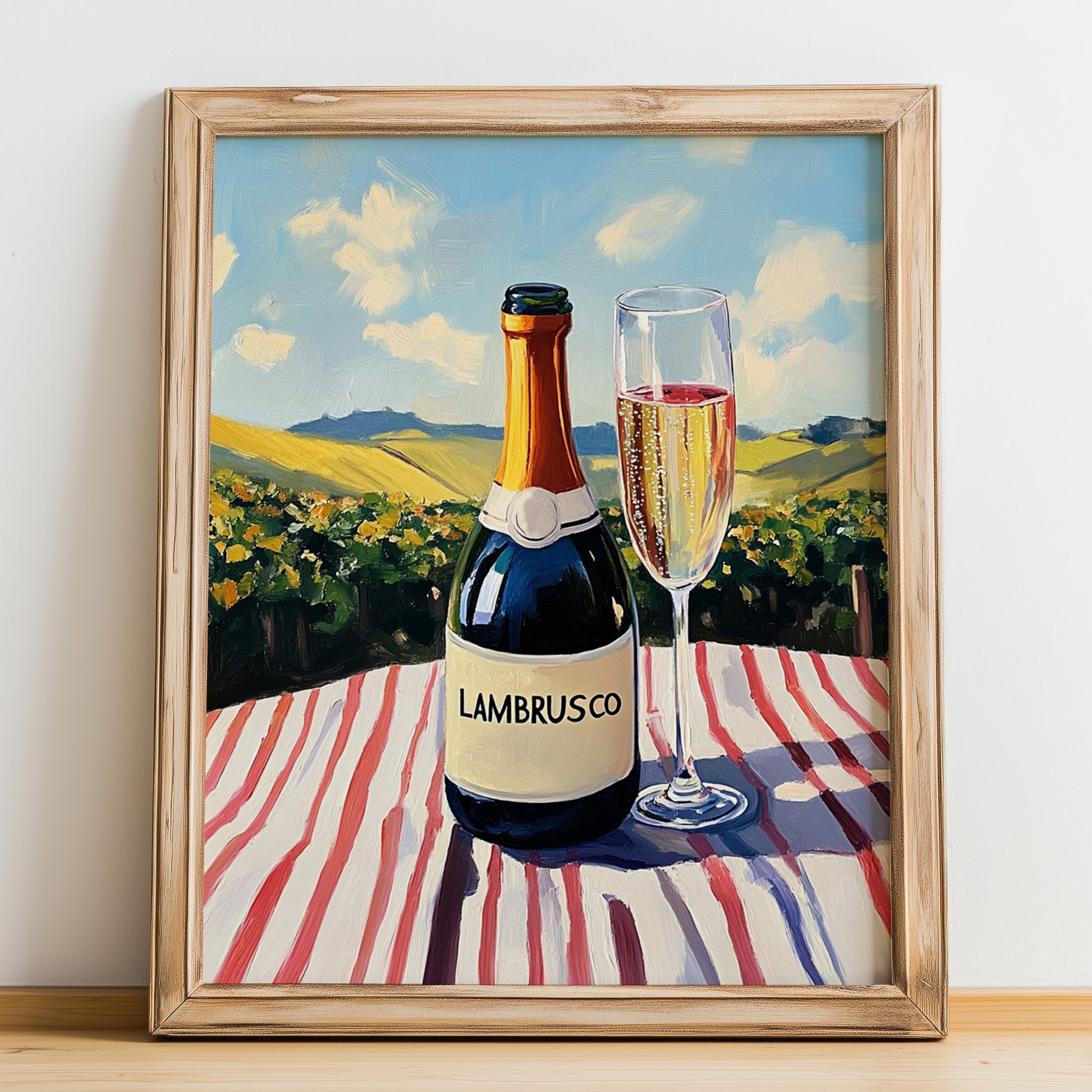 Lambrusco – Italian Sparkling Wine, Wine Bar Wall Art, no-text version framed in wood