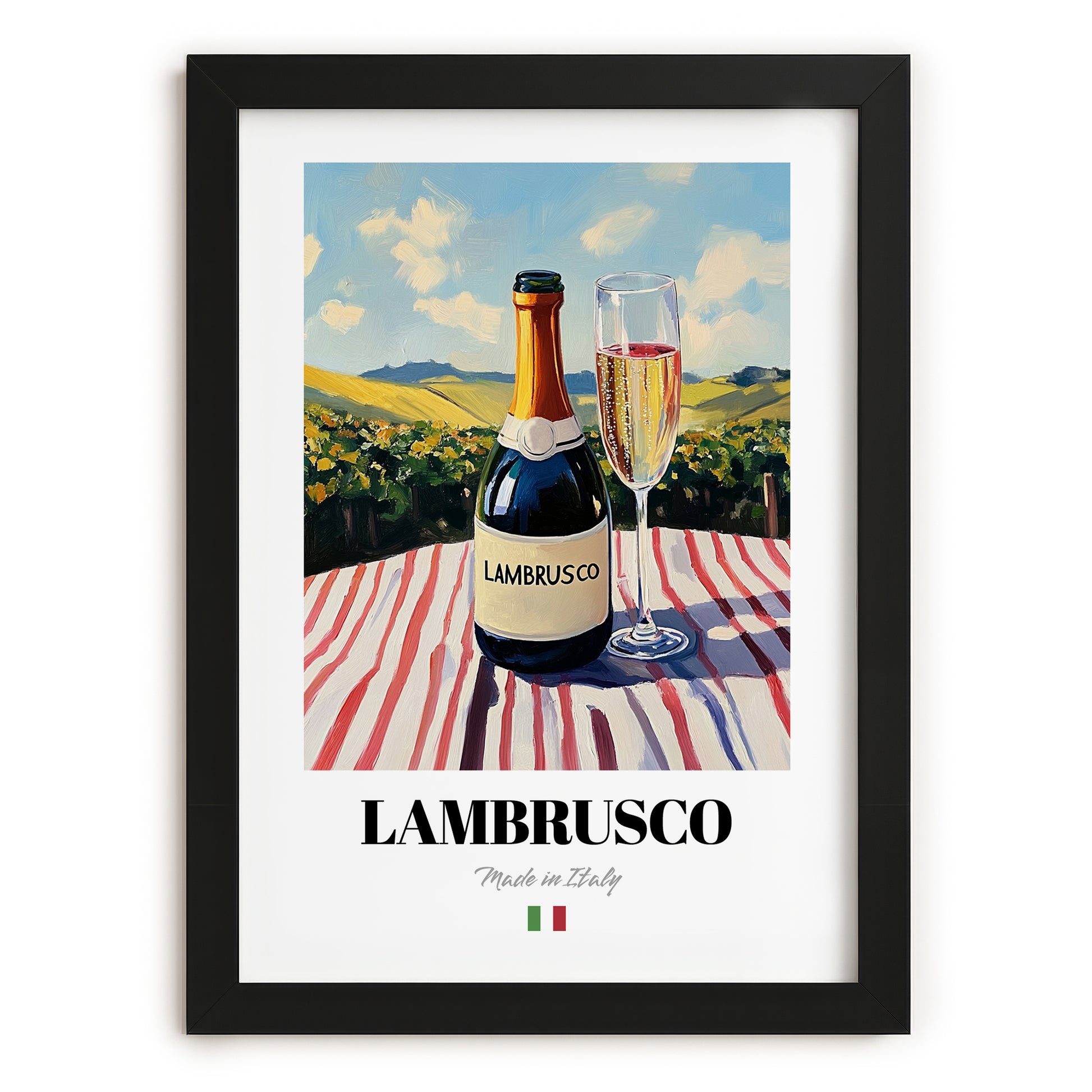 Lambrusco – Italian Sparkling Wine, Wine Bar Wall Art, in sleek black frame